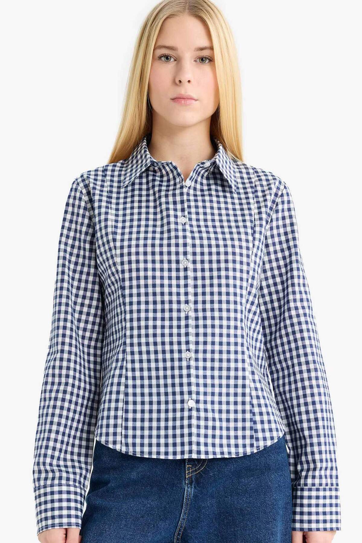 DeFacto Fitted Kareli Poplin Uzun Kollu Gömlek F9285AX25AU