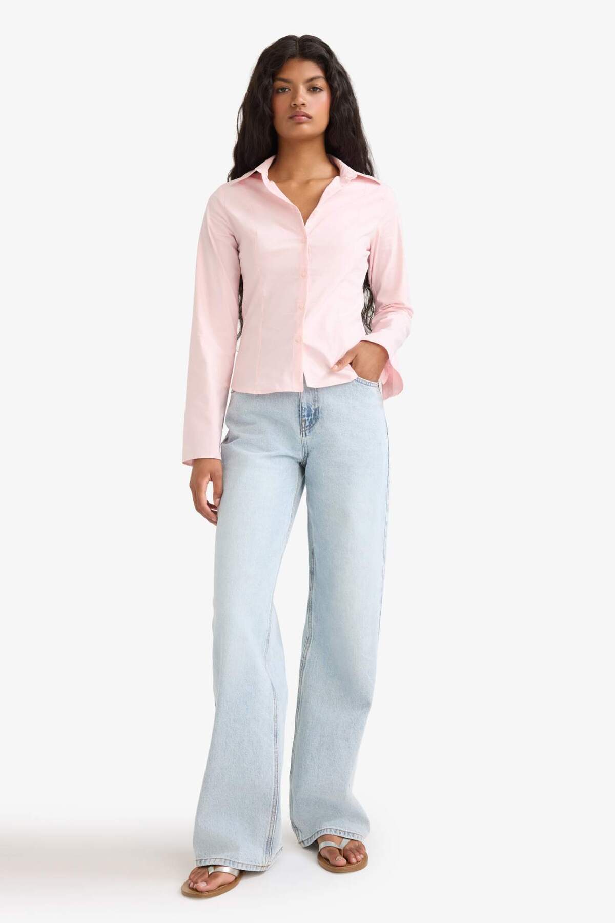 Defacto  Fitted Poplin Uzun Kollu Gömlek F9434AX25AU - Görsel 2