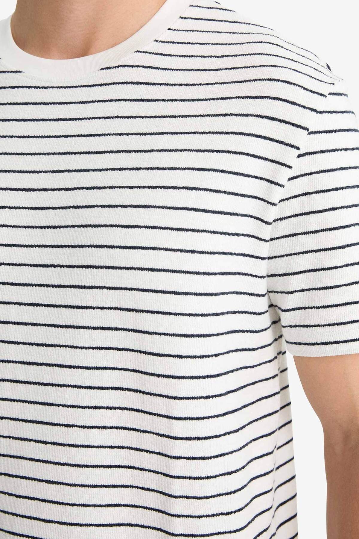 Defacto  Regular Fit Bisiklet Yaka Çizgili Kısa Kollu Tişört E8198AX25AU - Görsel 5