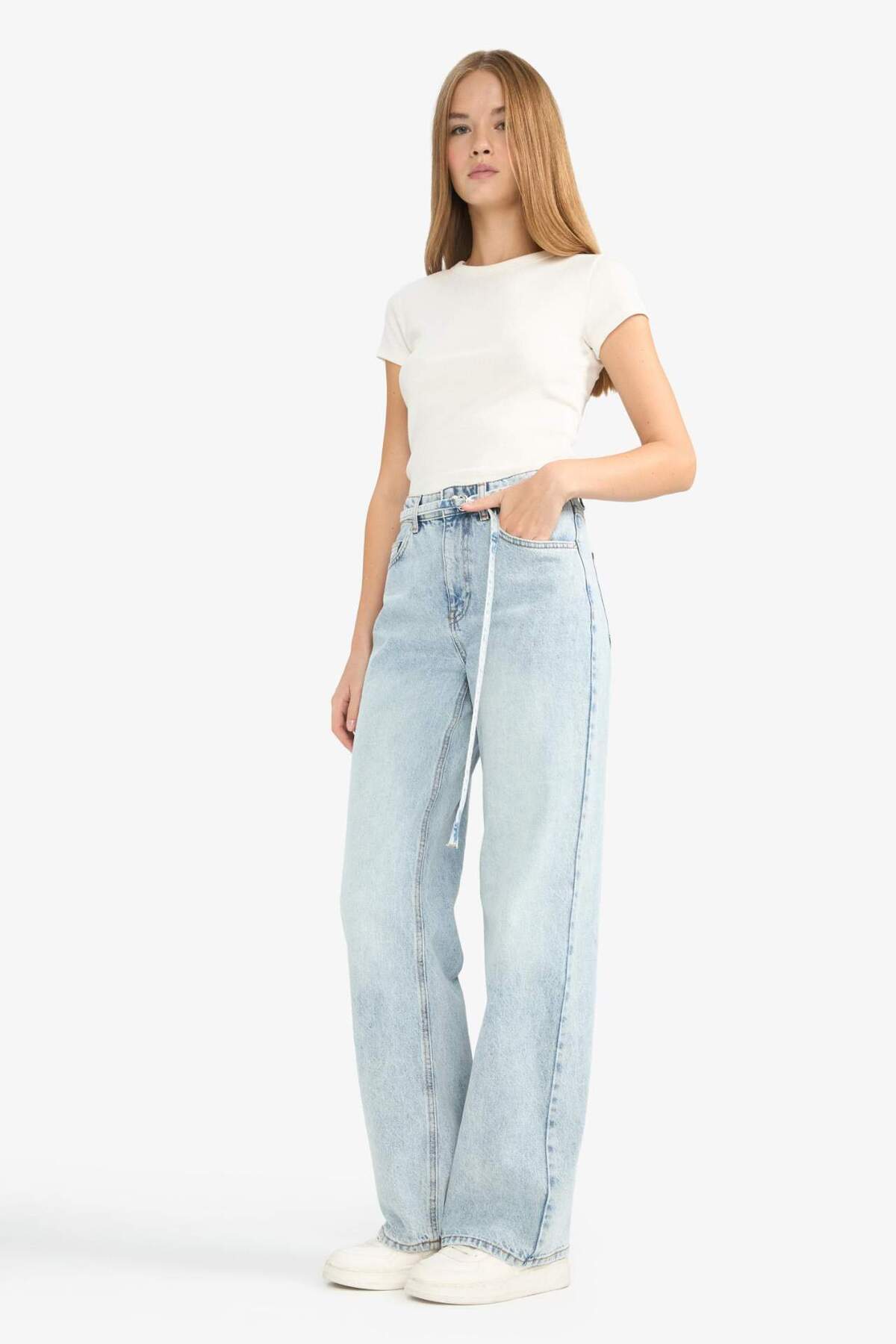 Defacto  %100 Pamuk Straıght Wıde Yüksek Bel Düz Paça Uzun Jean Pantolon F2945AX25WN - Görsel 2