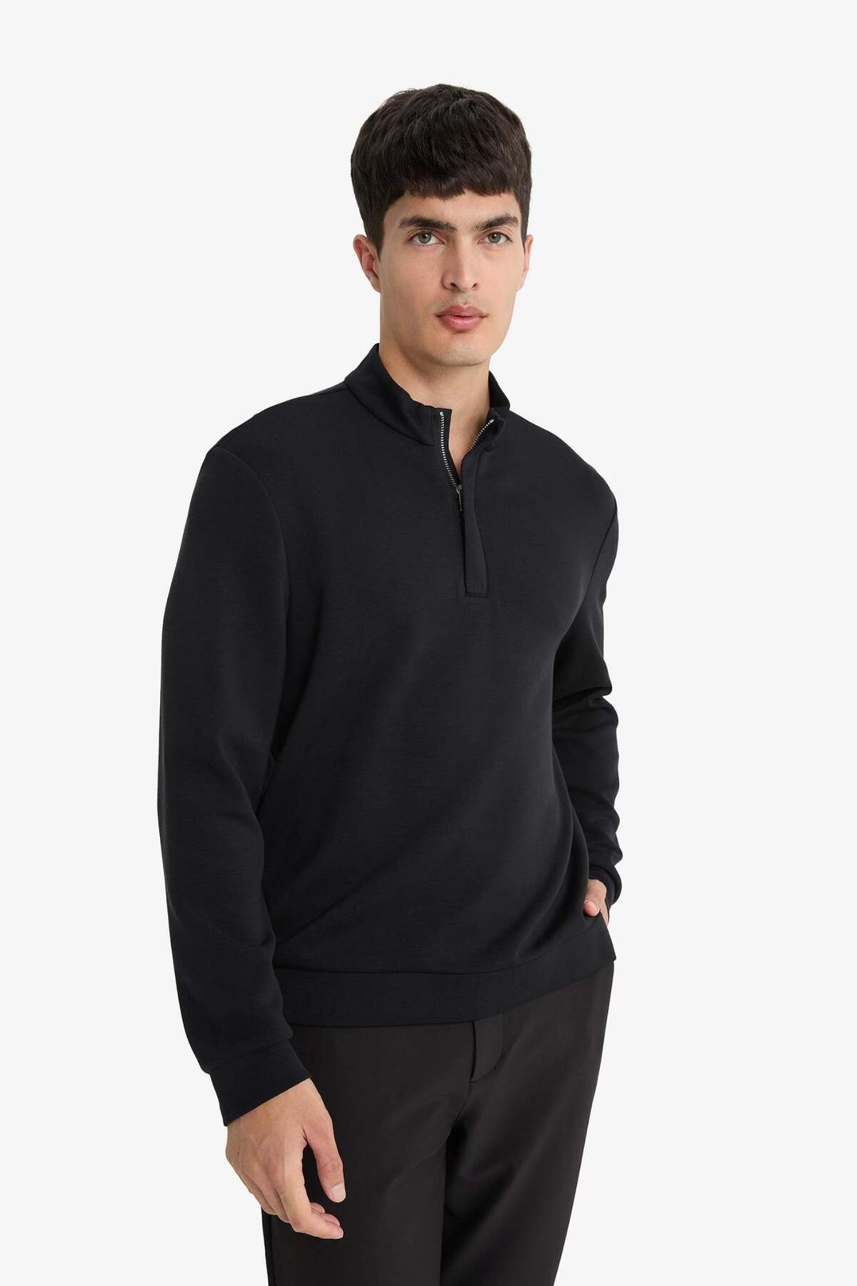 Defacto  Regular Fit Dik Yaka Yarım Fermuarlı Sweatshirt F2821AX25AU - Görsel 5