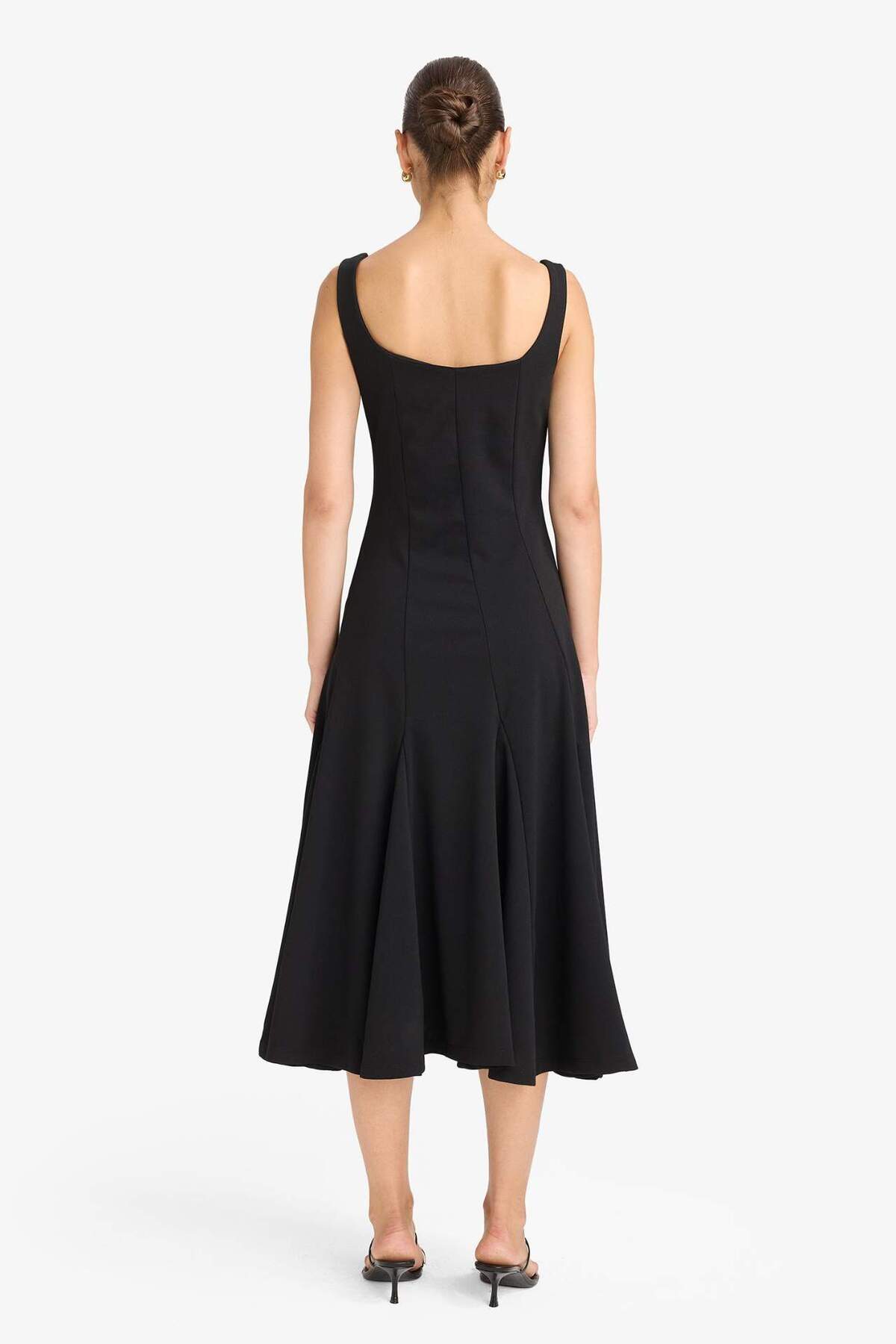 Defacto  A Kesim Kare Yaka Krep Midi Elbise G0957AX25AU - Görsel 6