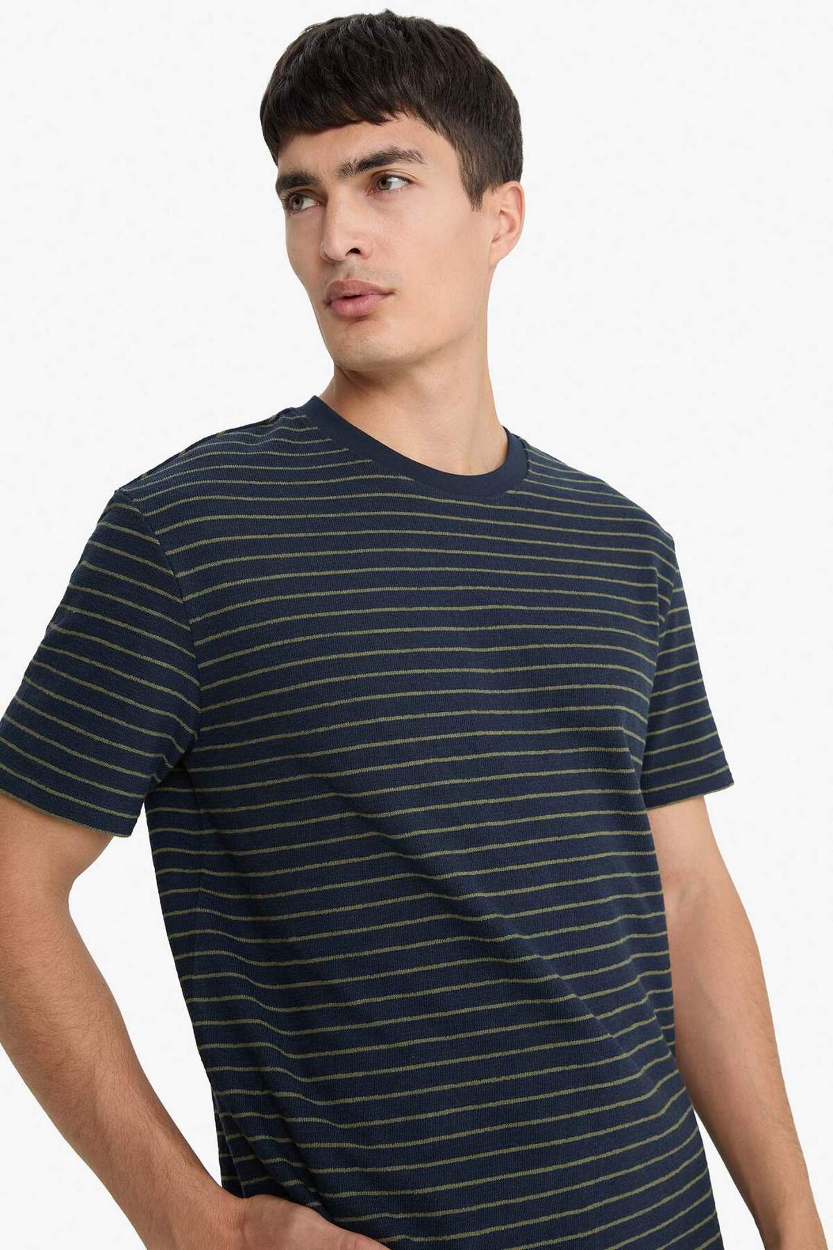 Defacto  Regular Fit Bisiklet Yaka Çizgili Kısa Kollu Tişört E8198AX25AU - Görsel 4