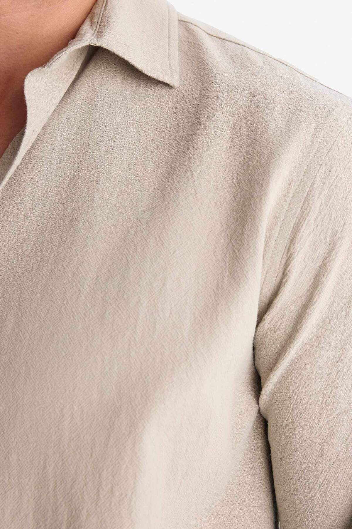 Defacto  Regular Fit Polo Yaka Pamuklu Uzun Kollu Gömlek E7741AX25AU - Görsel 5