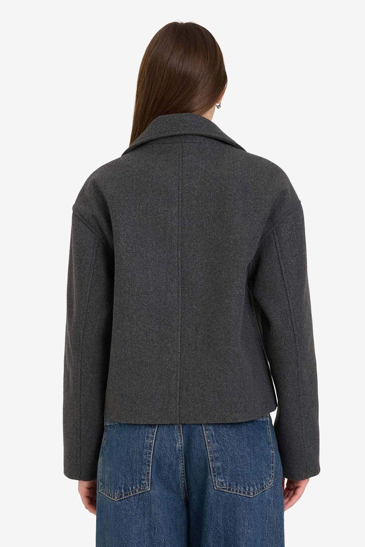 Defacto  Regular Fit Düğmeli Crop Kaşe Kaban E8646AX25AU - Görsel 6