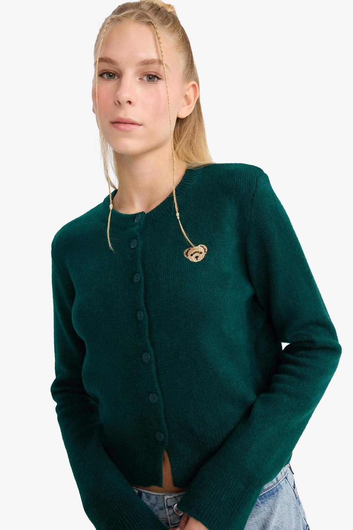 Defacto  Slim Fit Dar Kesim Bisiklet Yaka Düğmeli Hırka F1744AX25WN - Görsel 4