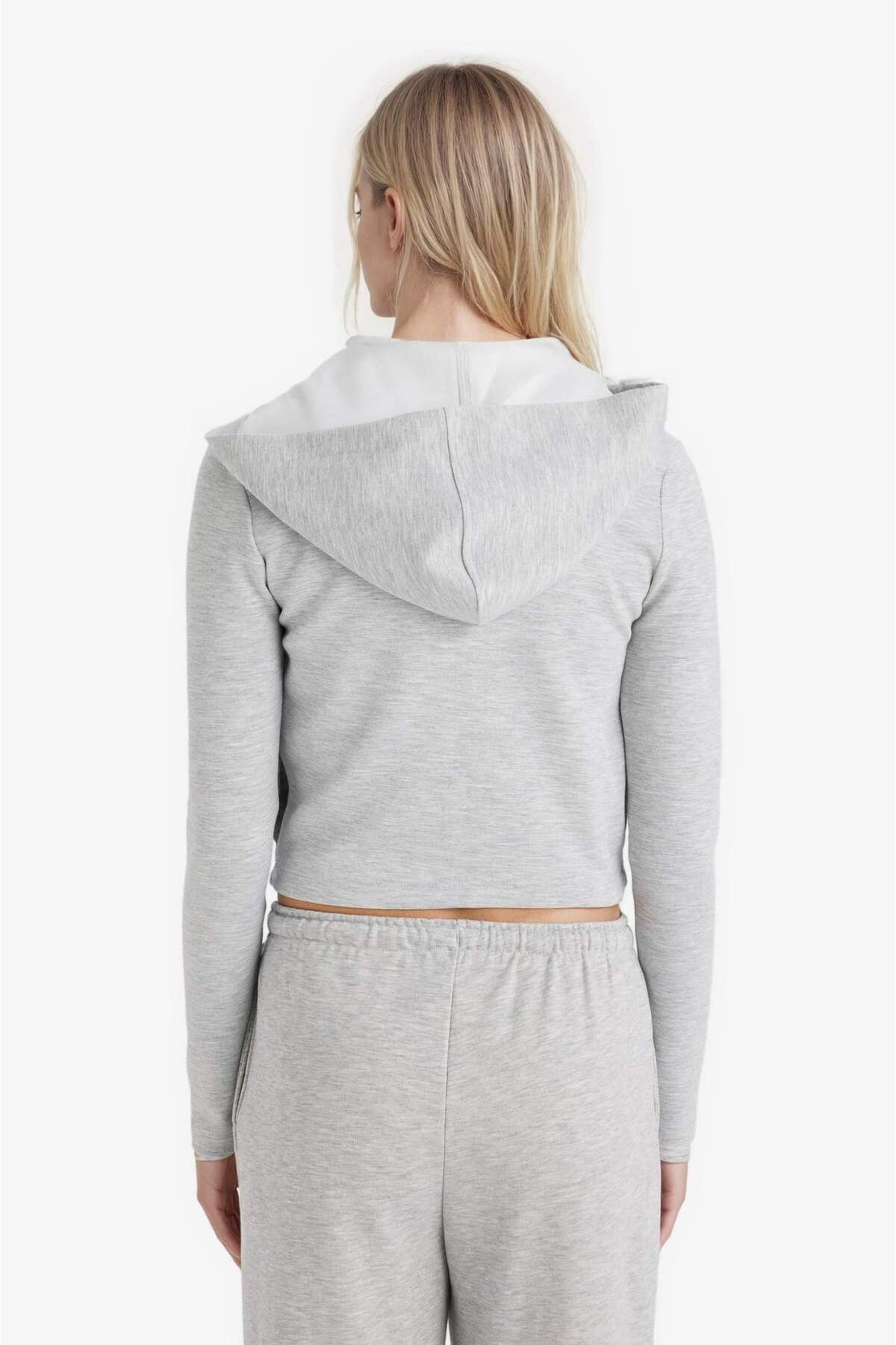 Defacto  Slim Fit Dar Kesim Kapüşonlu Modal Fermuarlı Sweatshirt F7651AX25AU - Görsel 6