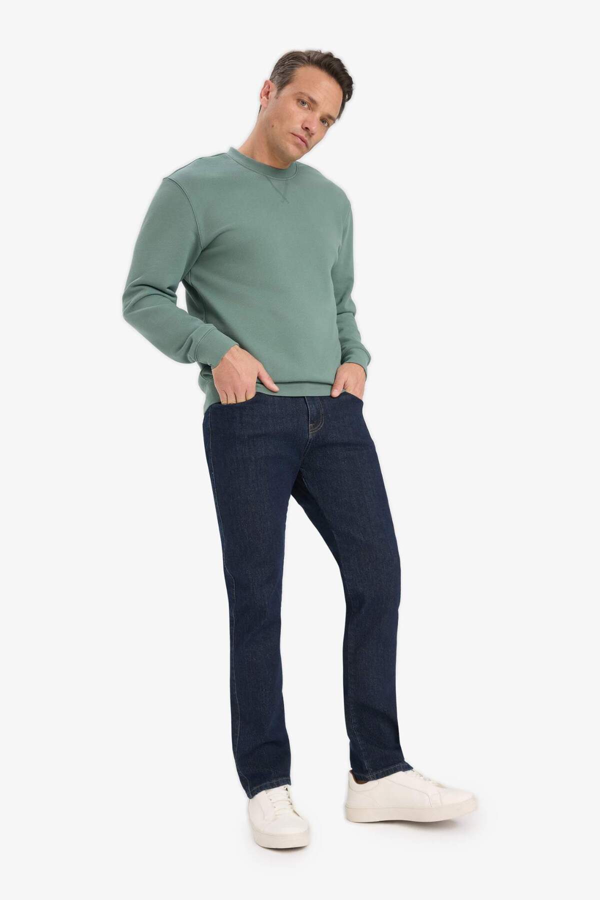 %100 Pamuk Regular Fit Basic Sweatshirt E8339AX25AU — خاکی — تصویر 2 از 5