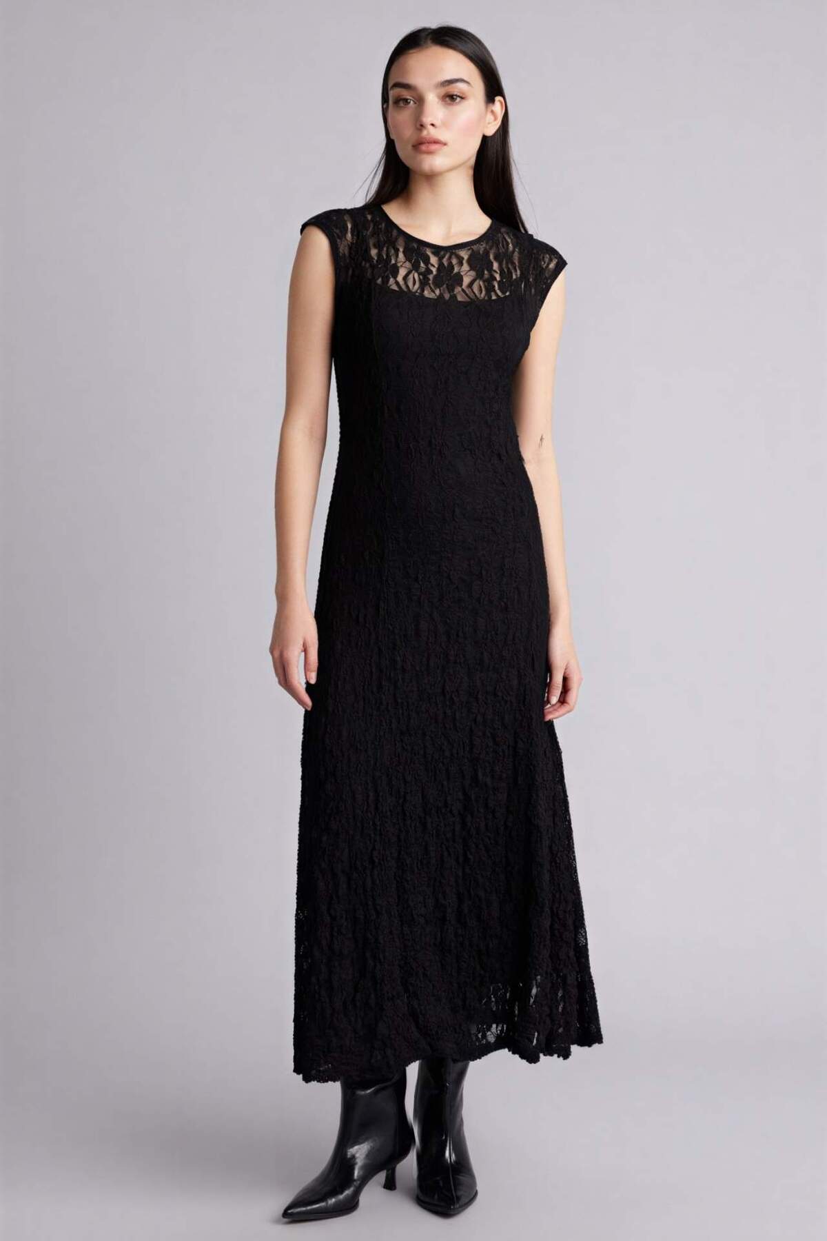 Defacto Fitted Crew Neck Lace Sleeveless Maxi Dress F8114Ax25Au