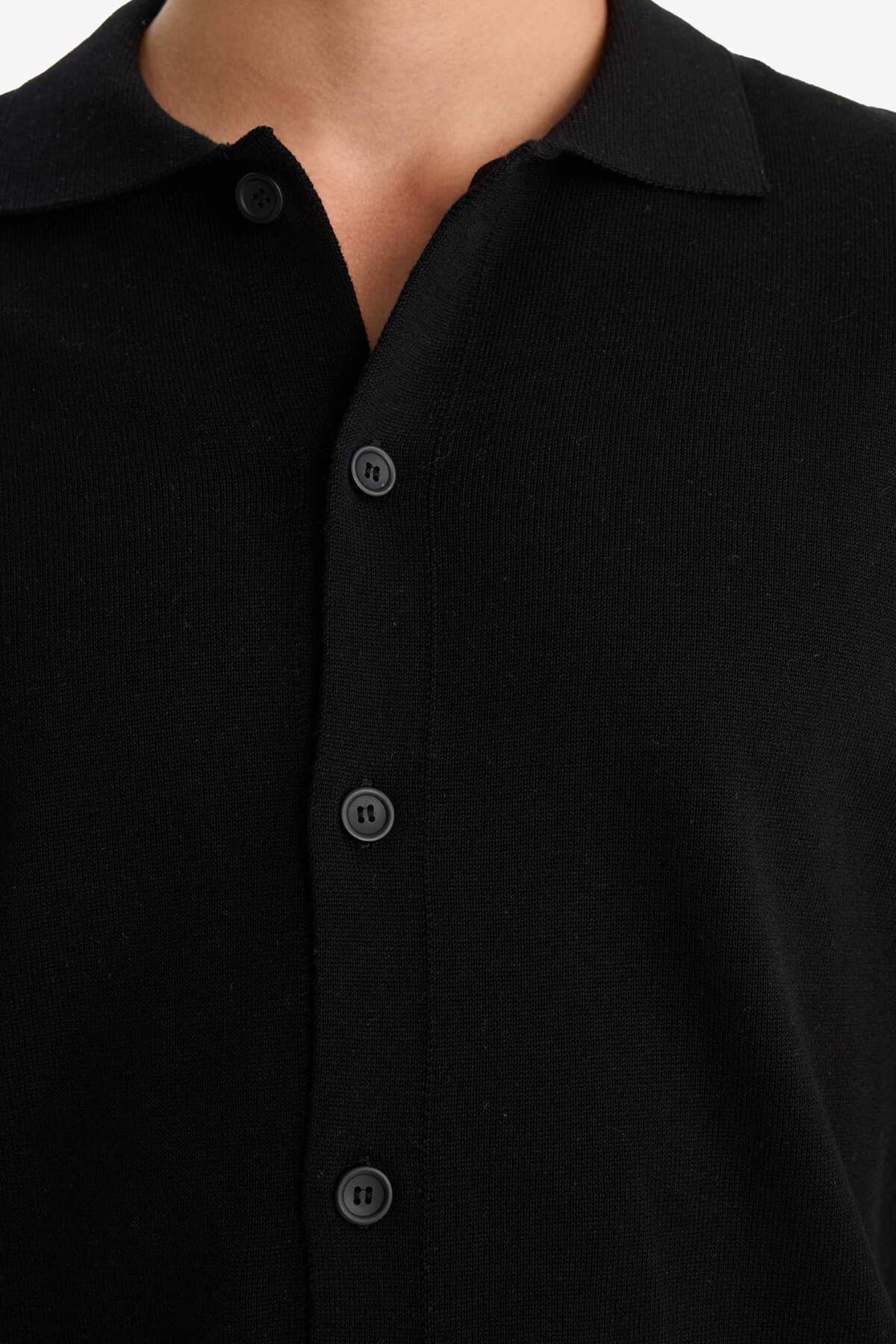 %100 Pamuk Standart Fit Polo Yaka Triko Hırka F5863AX25WN — مشکی — تصویر 5 از 6