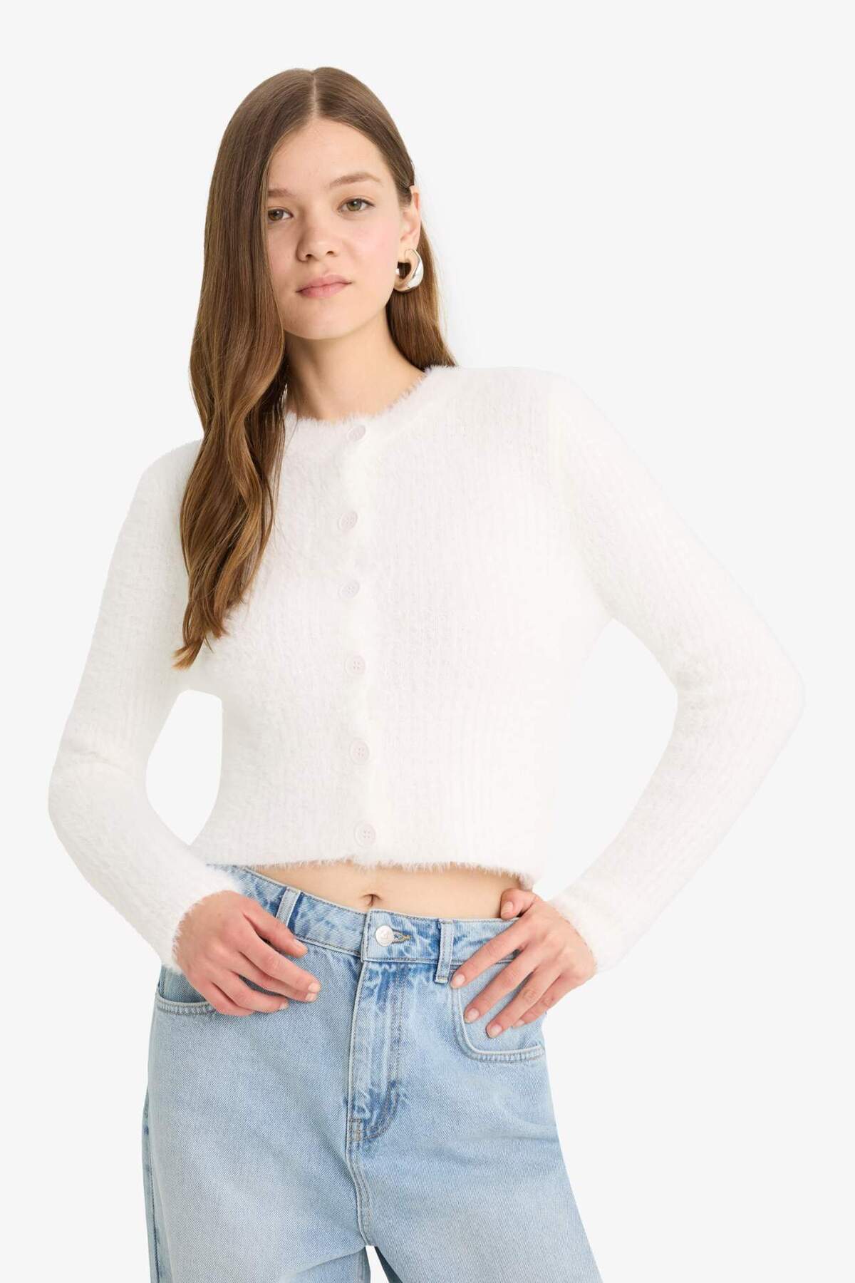 DeFacto Slim Fit Bisiklet Yaka Triko Hırka Z9318AZ25WN görsel 3