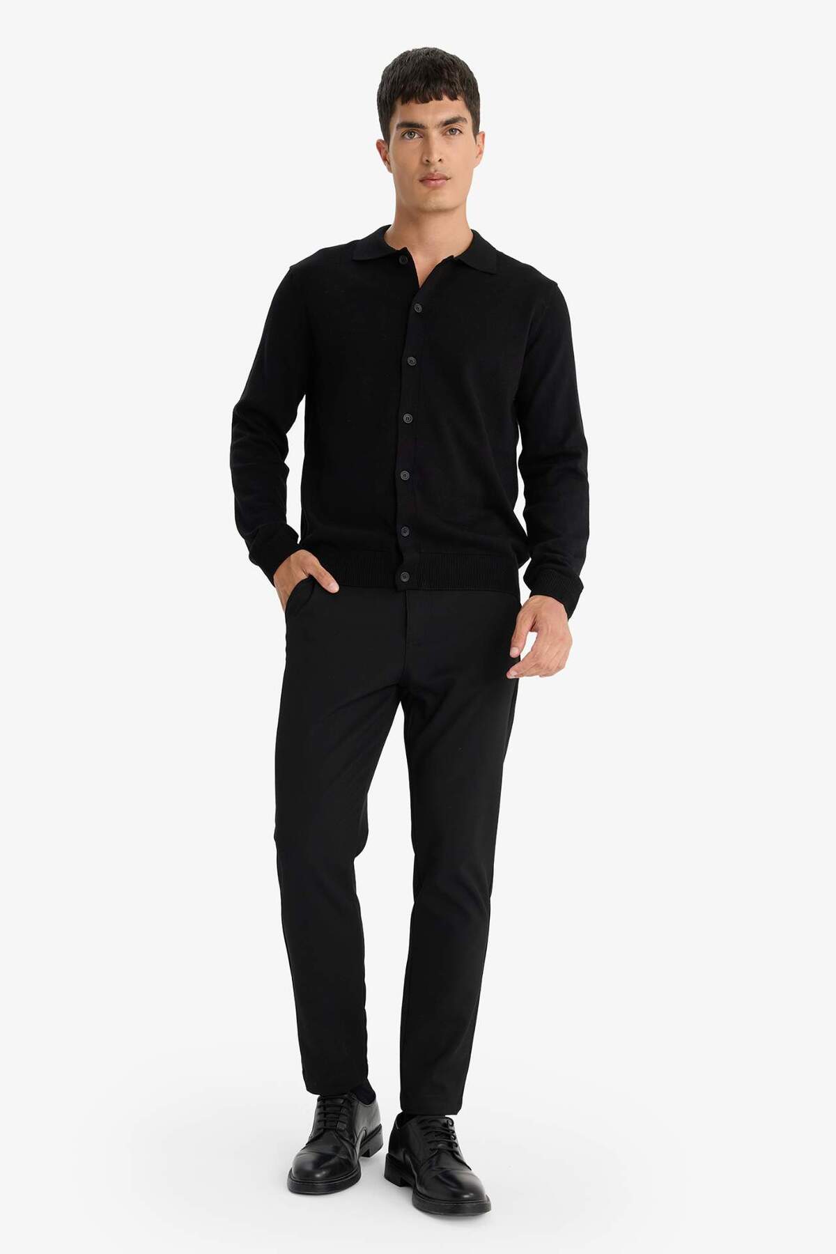%100 Pamuk Standart Fit Polo Yaka Triko Hırka F5863AX25WN — مشکی — تصویر 2 از 6