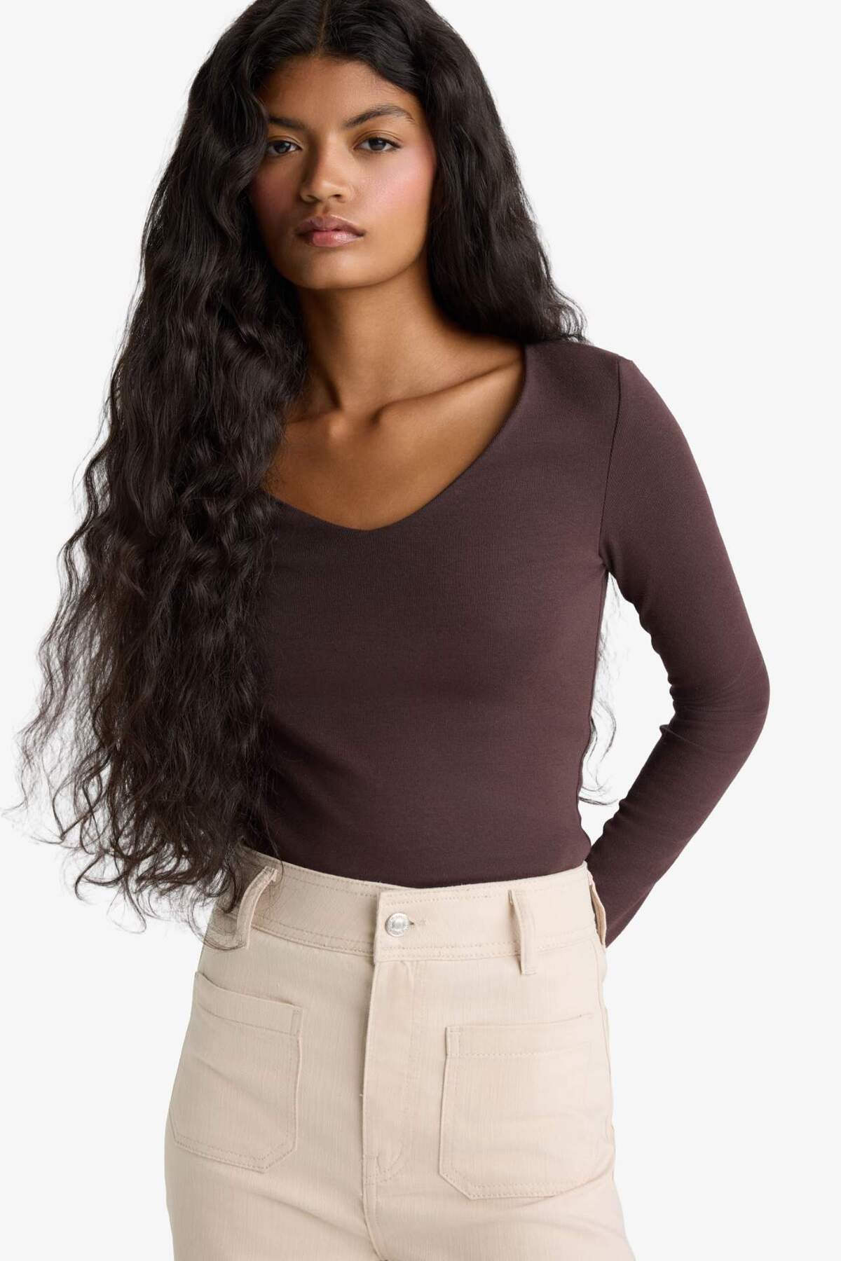 DeFacto Slim Fit Basic Sima Modal hosszú ujjú póló F7153AX25AU