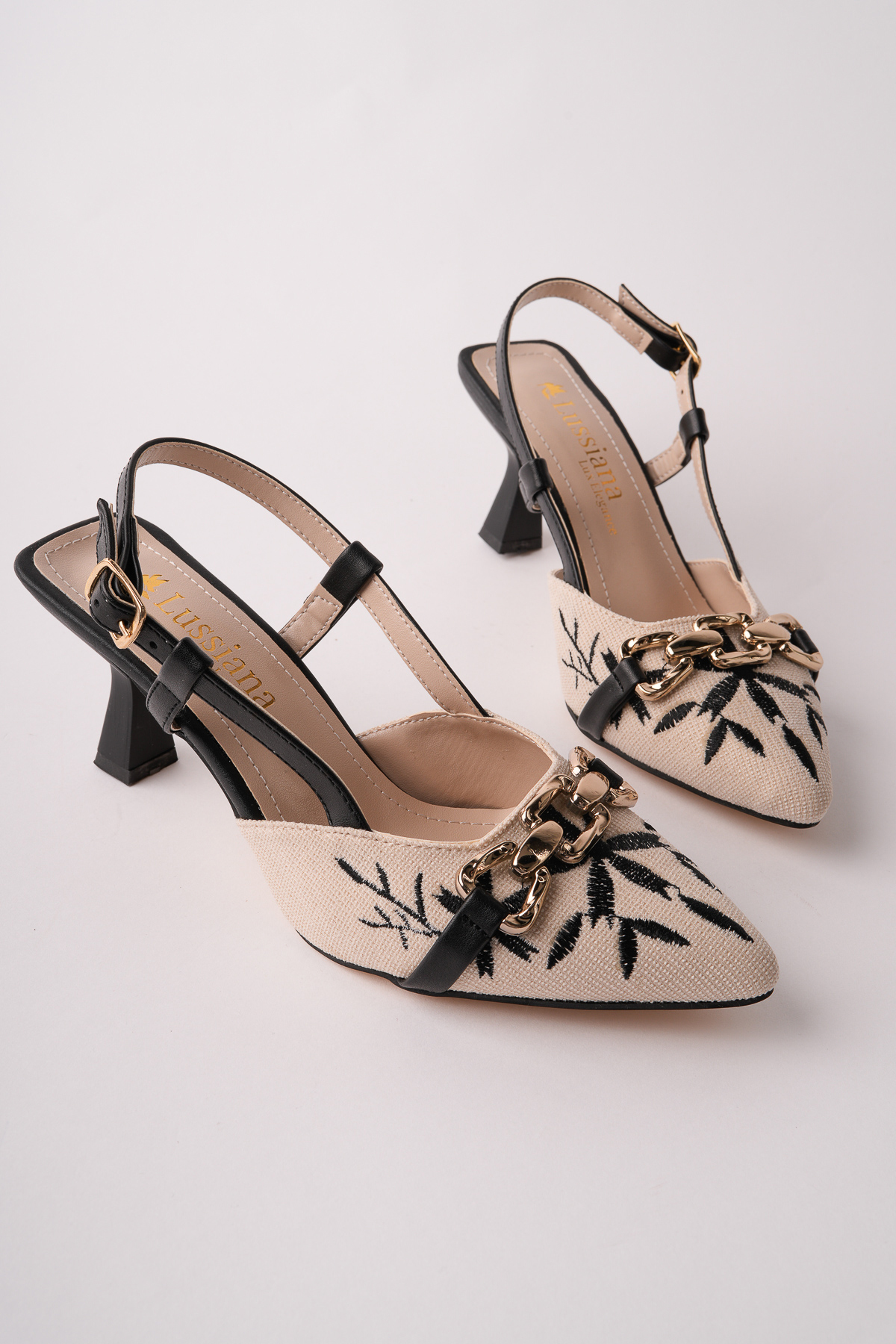 Moda Hanım  Kadın Siyah Keten Günlük Arkası Açık Topuklu Ayakkabı - Görsel 2