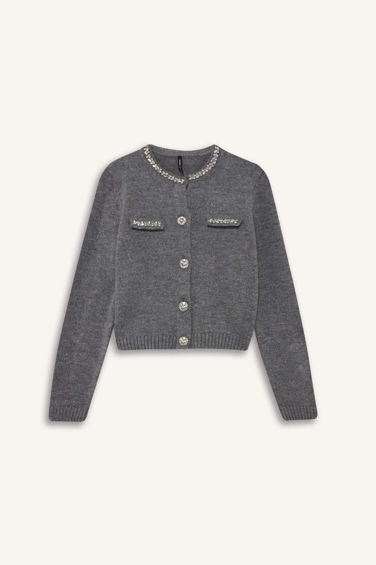 Defacto  Regular Fit Bisiklet Yaka İşlemeli Triko Hırka F3896AX25WN - Görsel 5