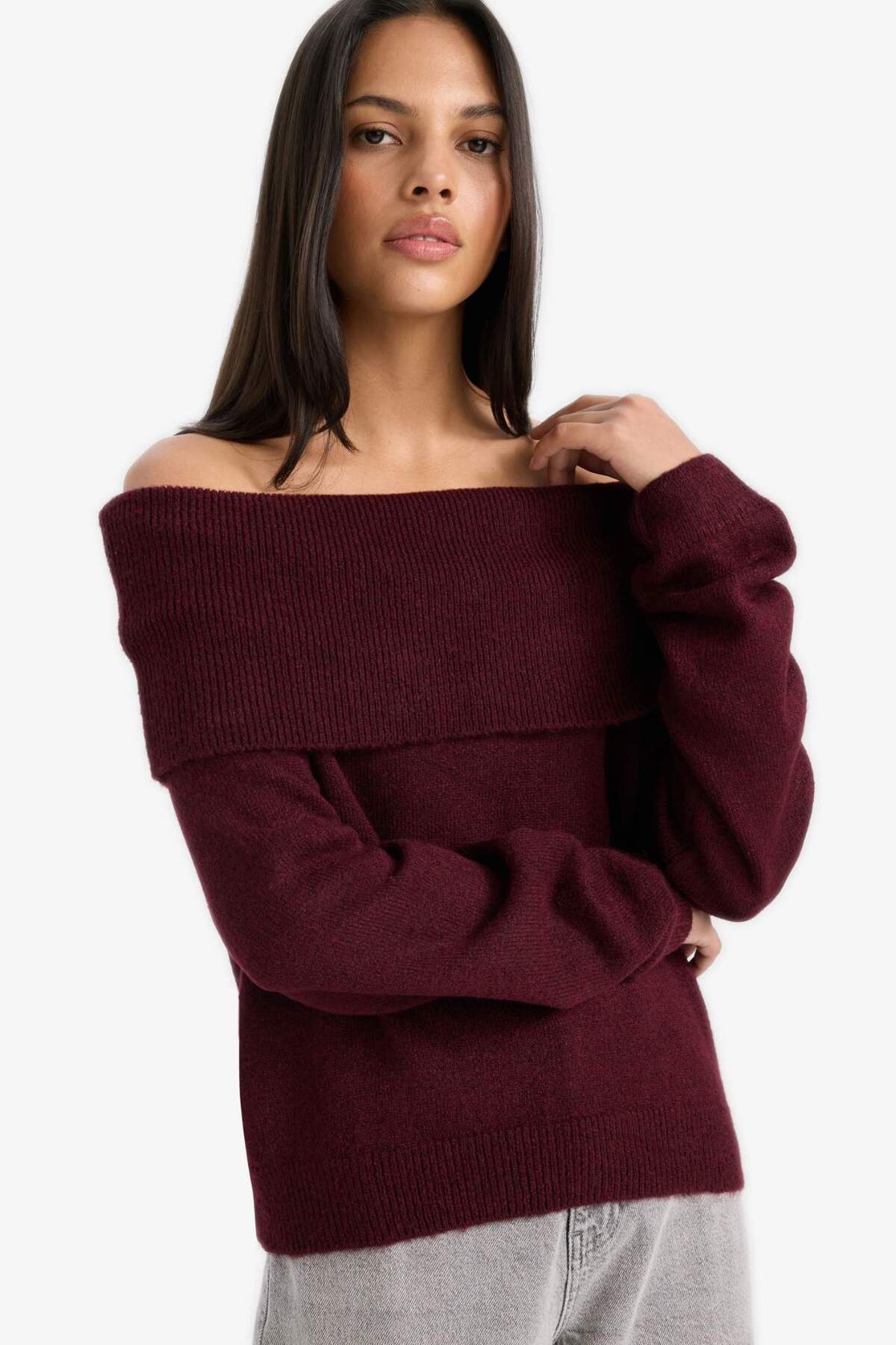 Defacto  Regular Fit Açık Omuz Triko Kazak F3029AX25WN