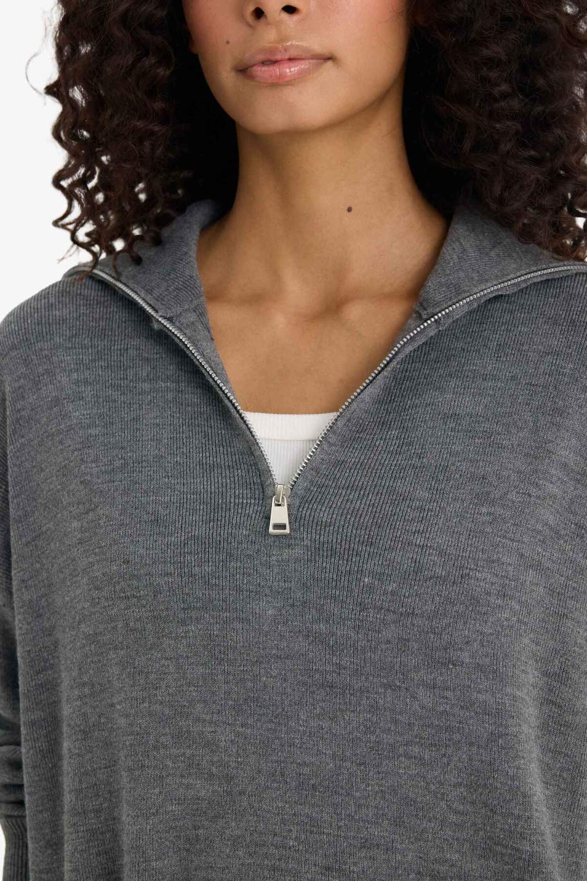 Defacto  Regular Fit Yarım Fermuarlı Triko Kazak F2907AX25AU - Görsel 5