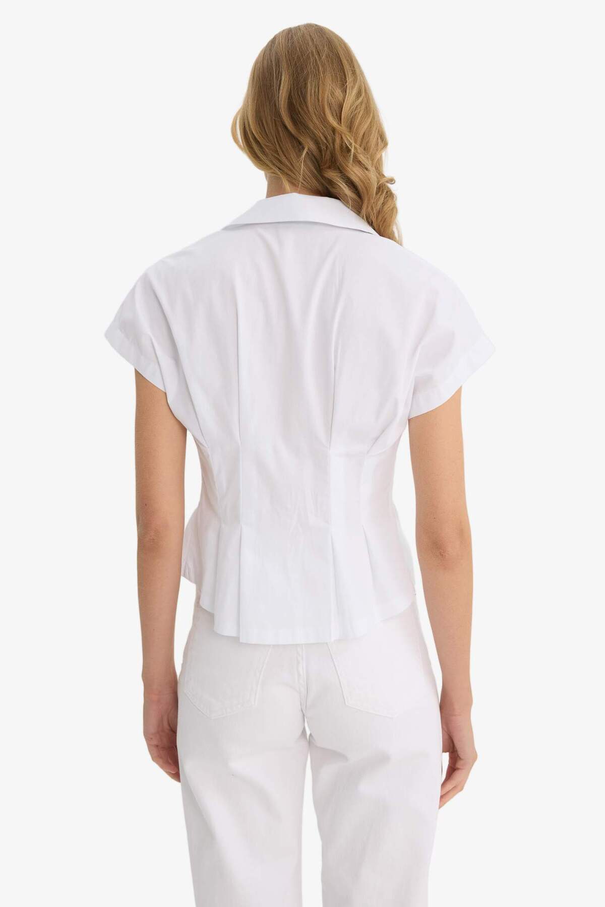 Defacto  Fıtted Ceket Yaka Poplin Kısa Kollu Gömlek F9335AX25AU - Görsel 6