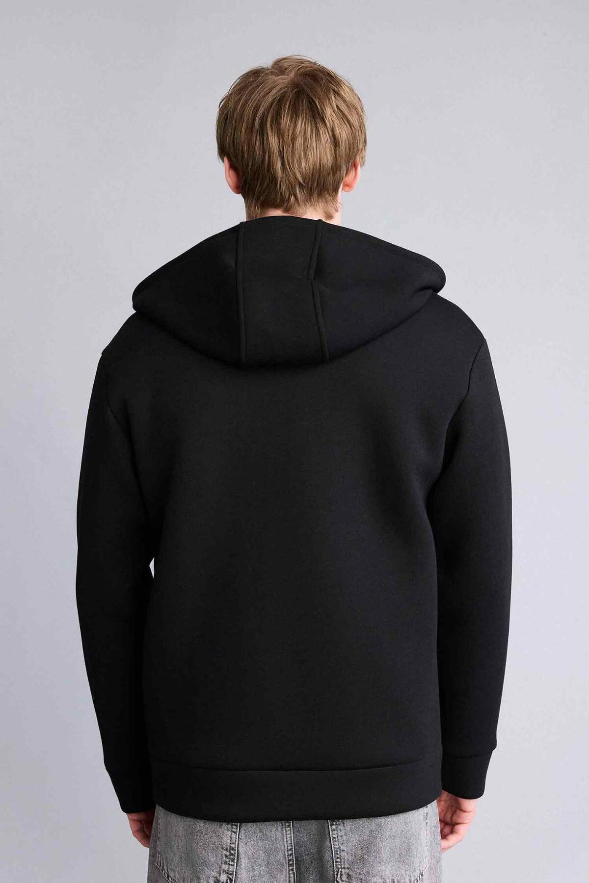 Defacto  Comfort Fit Kapüşonlu İçi Yumuşak Tüylü Basic Düz Cepli Kalın Fermuarlı Sweatshirt D7599AX25AU - Görsel 5