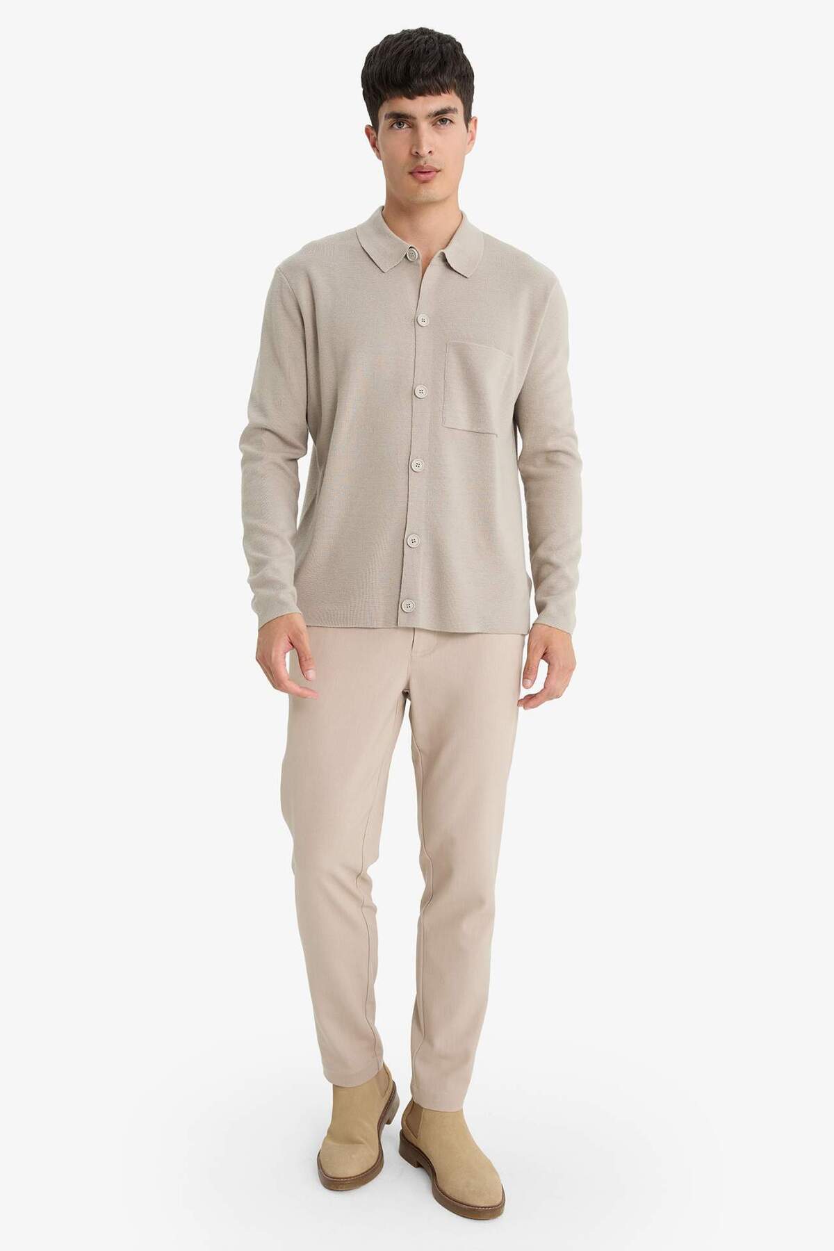 Standart Fit Polo Yaka Düğmeli Ön Cep Detaylı Triko Hırka F3720AX25WN — خاکستری — تصویر 2 از 6