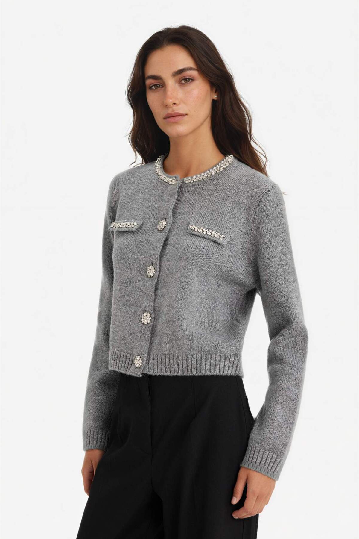 Defacto  Regular Fit Bisiklet Yaka İşlemeli Triko Hırka F3896AX25WN - Görsel 3