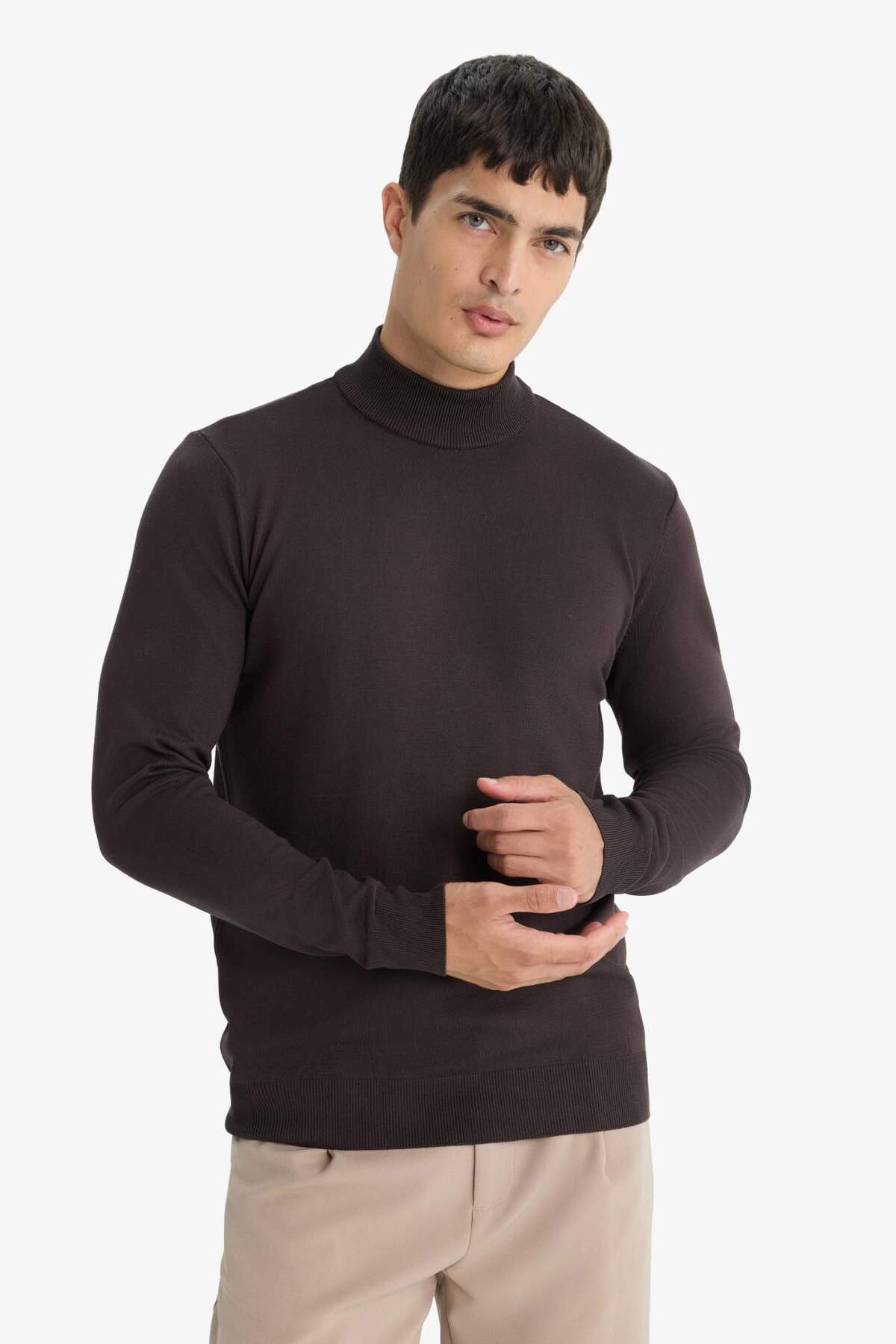 Regular Fit Balıkçı Yaka Basic Triko Kazak A5282AX25AU — قهوه‌ای — تصویر 3 از 6