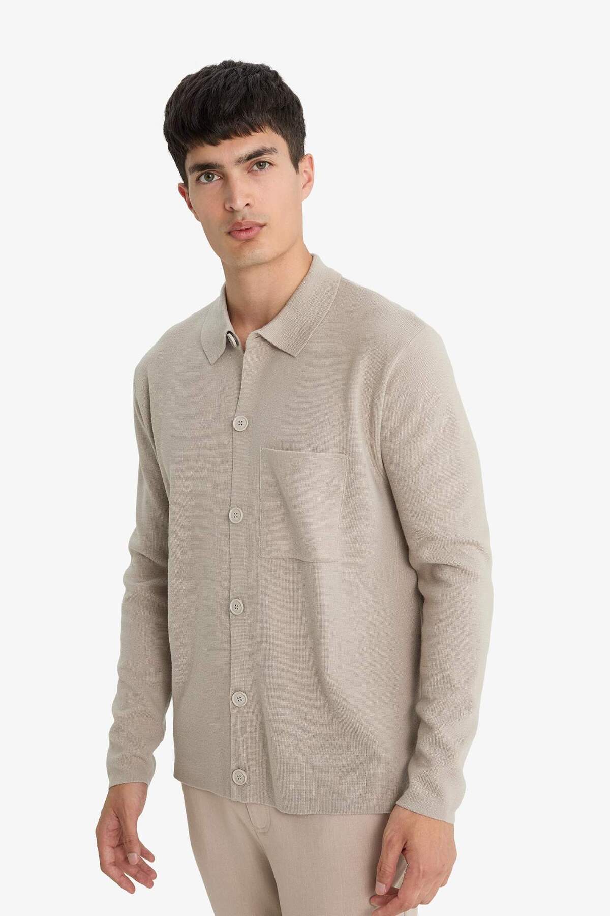 Standart Fit Polo Yaka Düğmeli Ön Cep Detaylı Triko Hırka F3720AX25WN — خاکستری — تصویر 4 از 6
