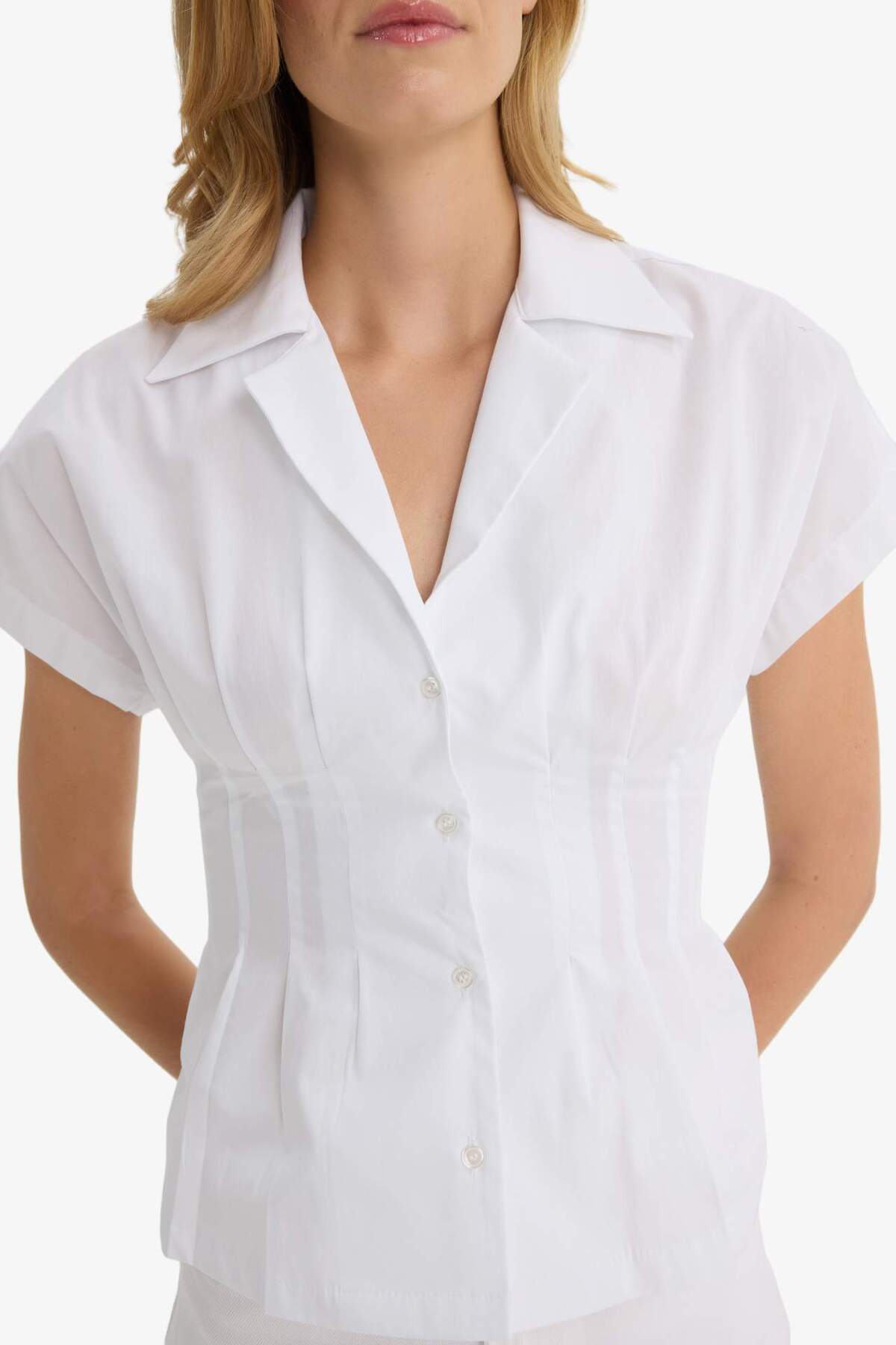 Defacto  Fıtted Ceket Yaka Poplin Kısa Kollu Gömlek F9335AX25AU - Görsel 5