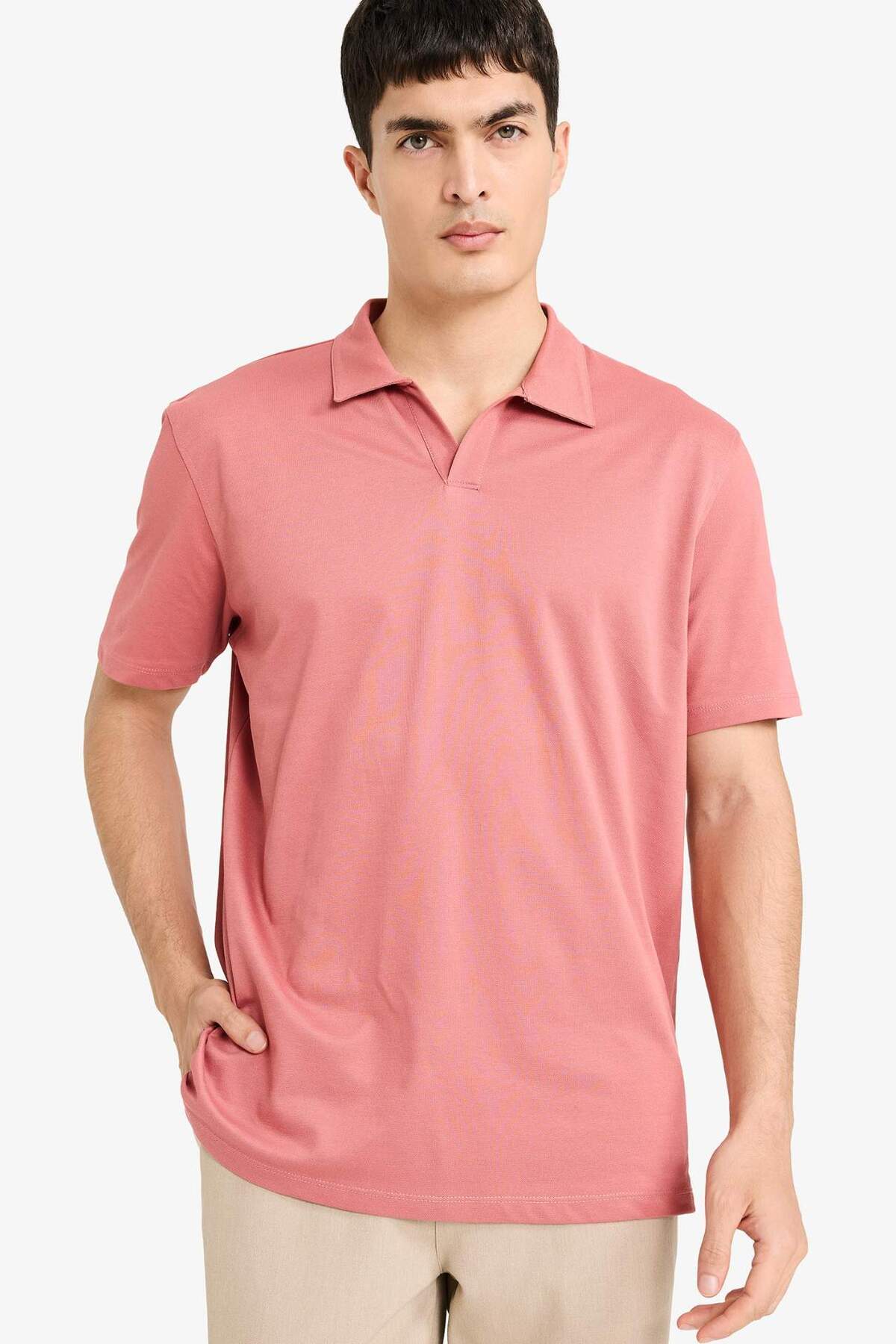 Defacto Regular Fit Polo Collar Fine Textured Short Sleeve T-Shirt F8477AX25AU
