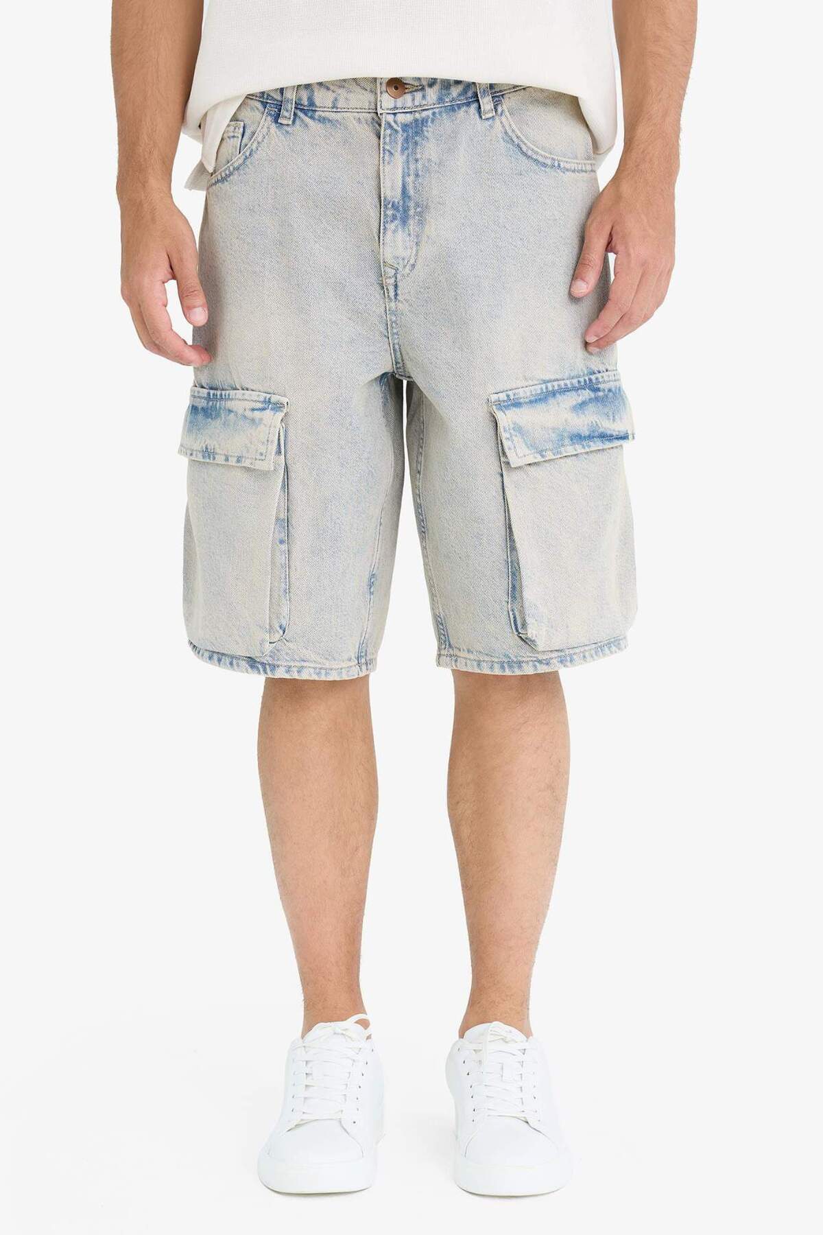 Defacto  %100 Pamuk Baggy Fit Kargo Cepli Jean Bermuda Şort F5022AX25SM - Görsel 6