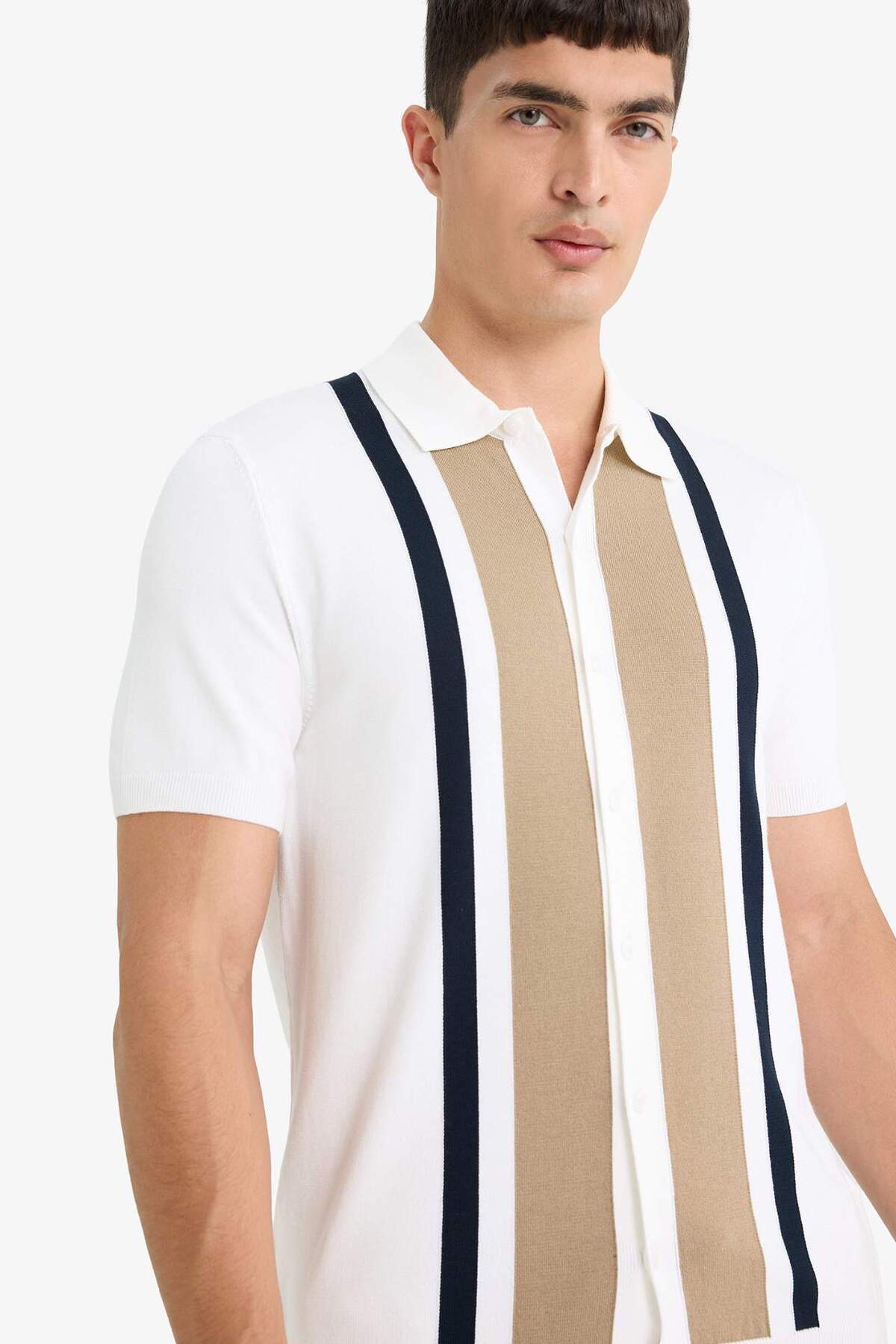 Defacto Standard Fit Polo Neck Knitwear Short Sleeve T-Shirt E3450Ax25Sm
