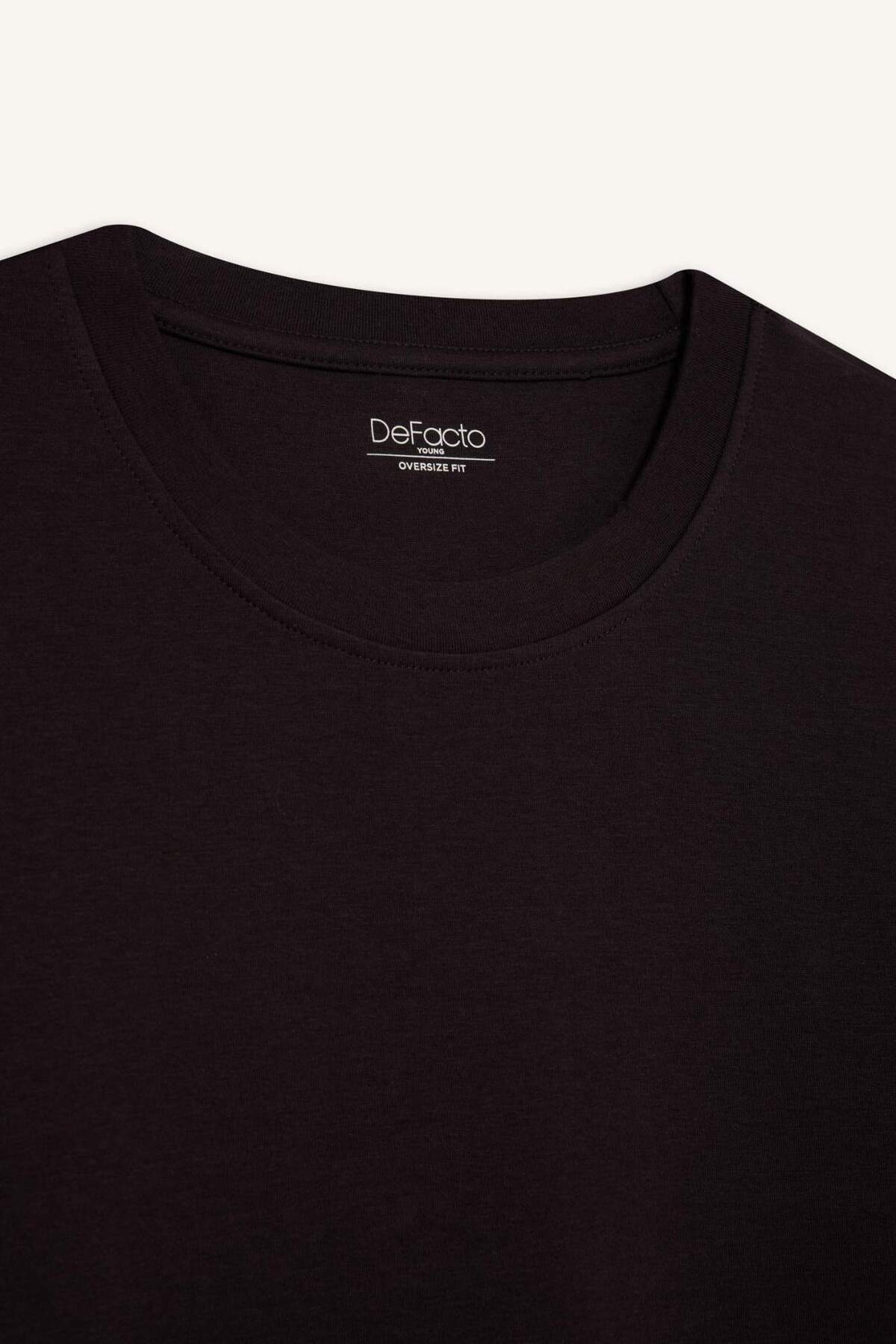 Defacto  Oversize Geniş Kalıp Bisiklet Yaka Ağır Kumaş Basic Düz Kısa Kollu Tişört E9798AX25AU - Görsel 8