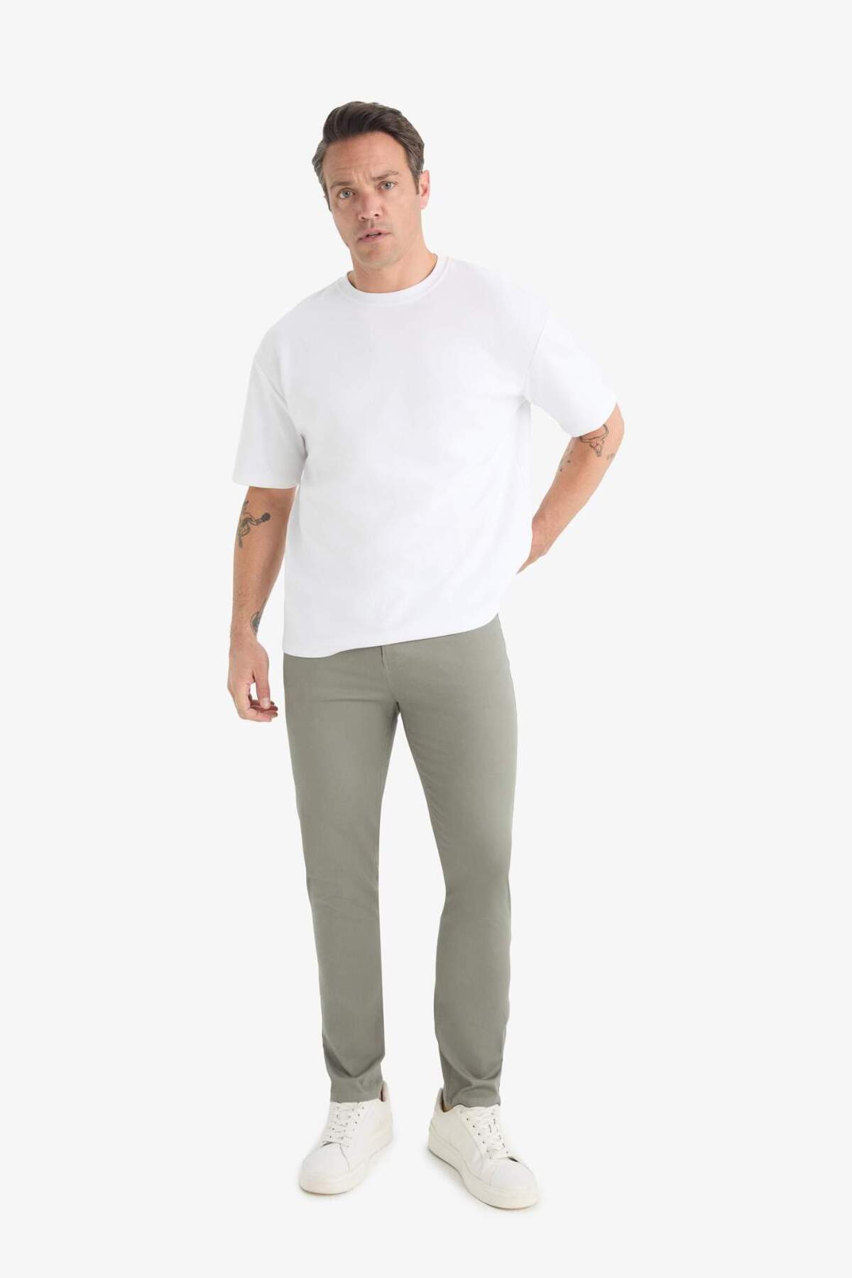 Slim Fit Dar Kesim Dar Paça Cepli Dokulu Pantolon E7959AX25AU — خاکستری — تصویر 3 از 6