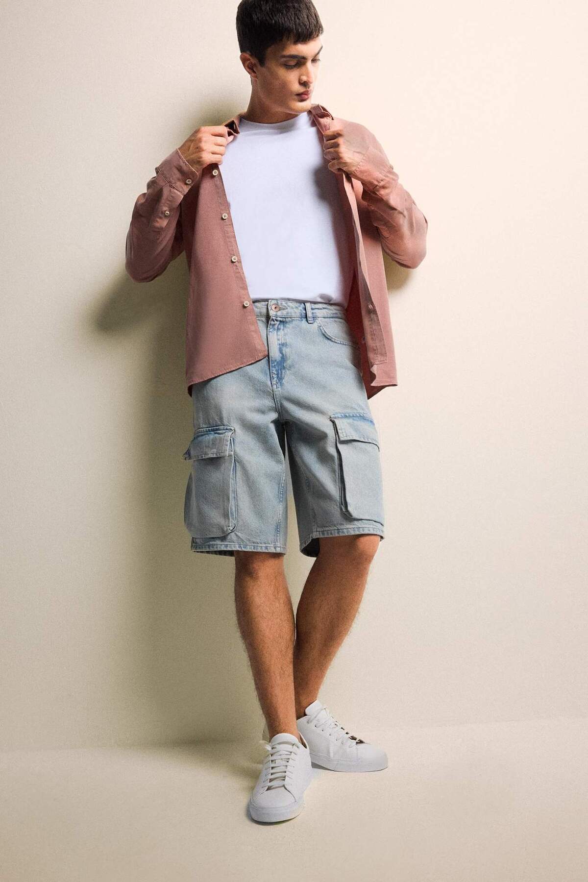 Defacto  %100 Pamuk Baggy Fit Kargo Cepli Jean Bermuda Şort F5022AX25SM