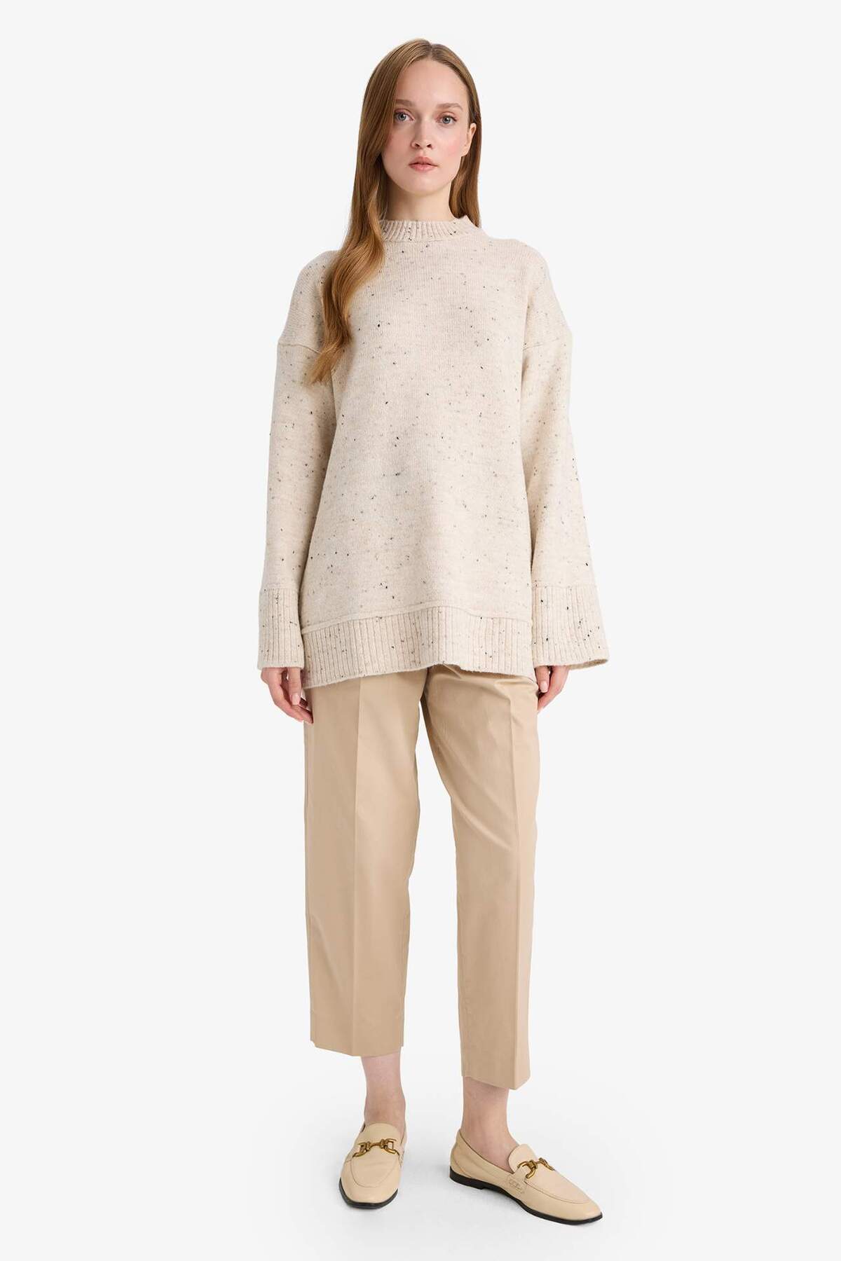 DeFacto Loose Fit Bisiklet Yaka Triko Tunik F3242AX25WN görsel 2