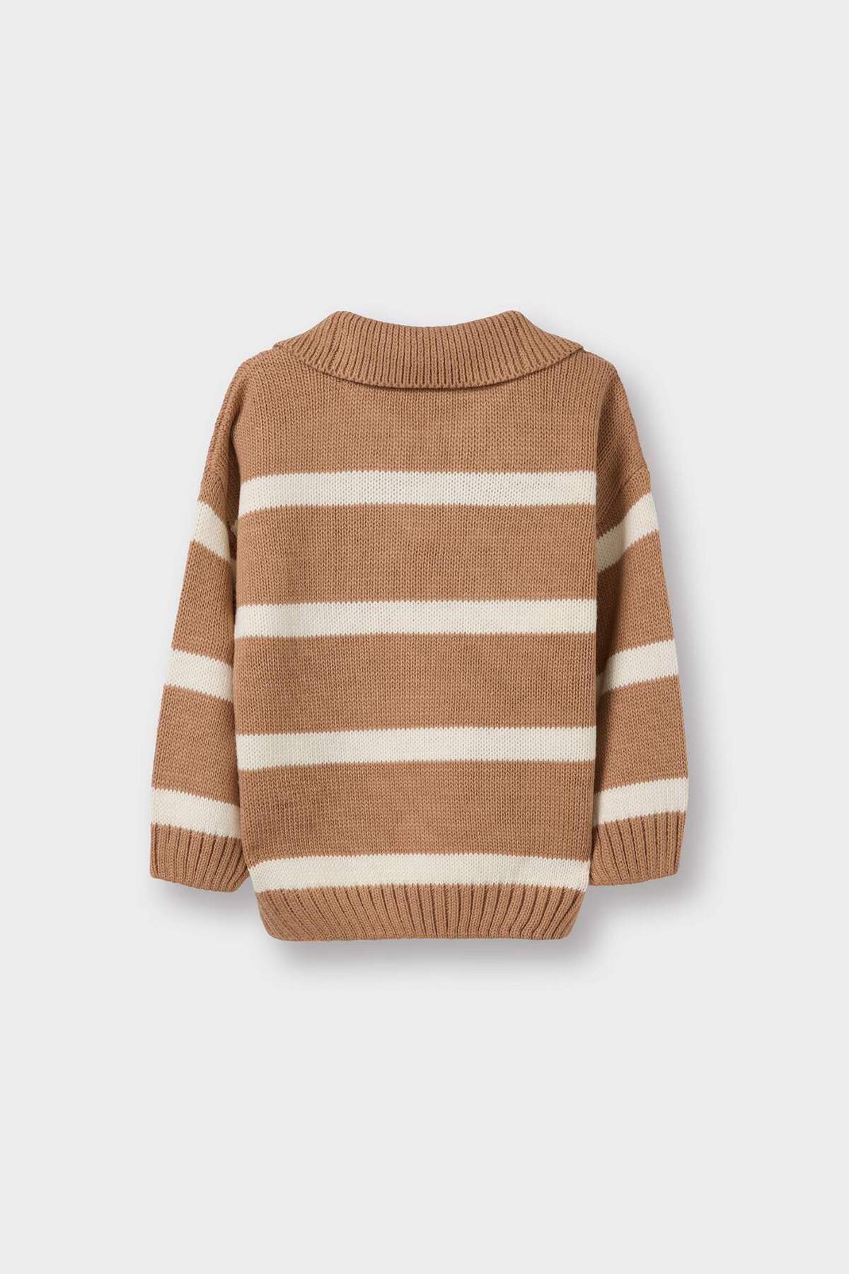 Defacto Polo Yaka Çizgili Triko Kazak Erkek Bebek C8879A525AU fotoğrafı 3 (önizleme)