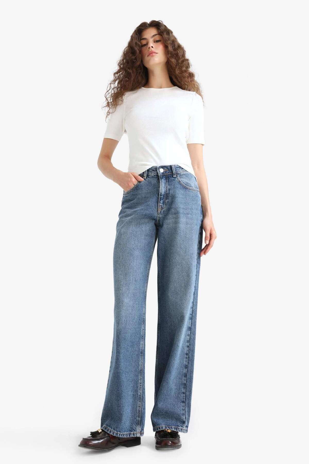Defacto  Straight Wide Mavi Kadın Jean Pantolon E9130AX/NM28 - Görsel 4