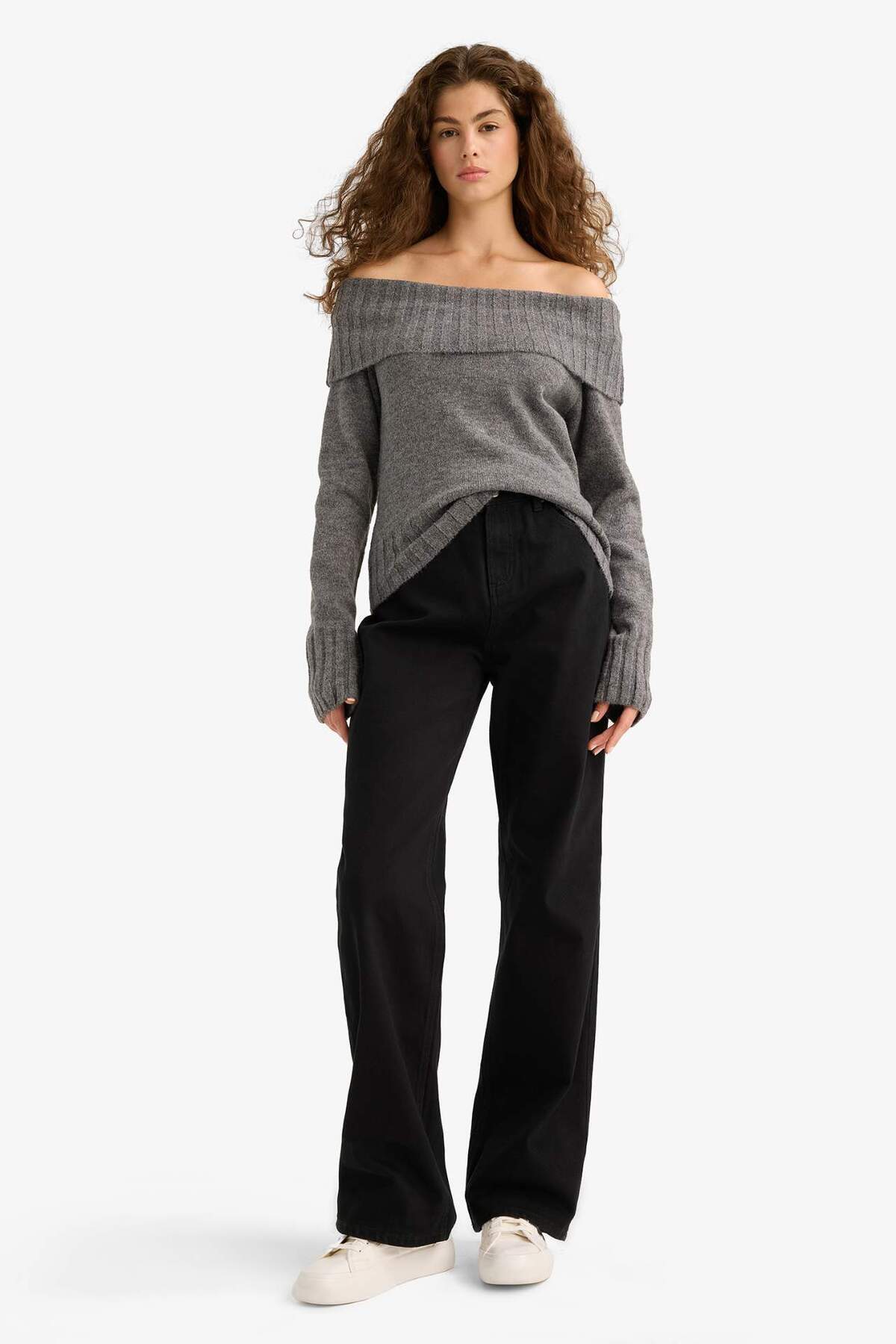 Defacto  Slim Fit Dar Kesim Açık Omuz Triko Kazak E8345AX25WN - Görsel 2