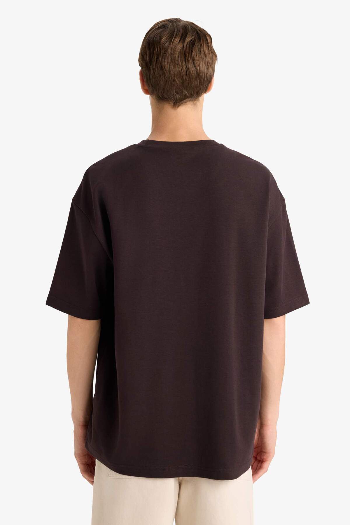 Defacto  Oversize Geniş Kalıp Bisiklet Yaka Ağır Kumaş Basic Düz Kısa Kollu Tişört E9798AX25AU - Görsel 6
