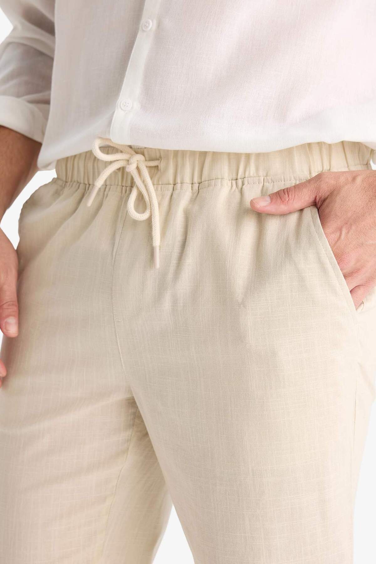 DeFacto %100 Pamuk Jogger Fit Beli Bağcıklı Lastikli Dar Paça Cepli Pantolon Z6475AZ25AU görsel 5