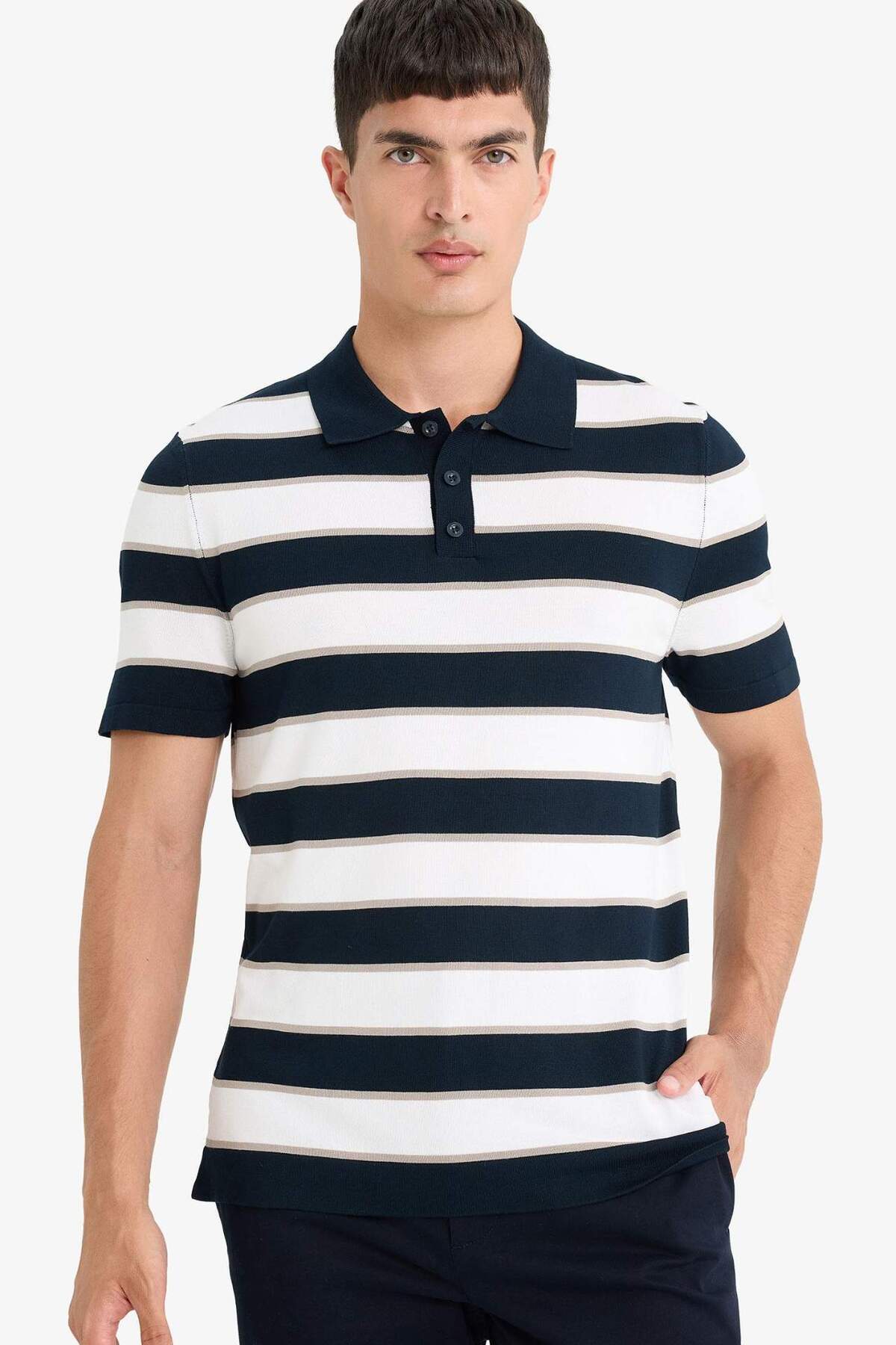 Defacto Standard Fit Polo Neck Striped Short Sleeve Knit T-Shirt E5439Ax25Sp