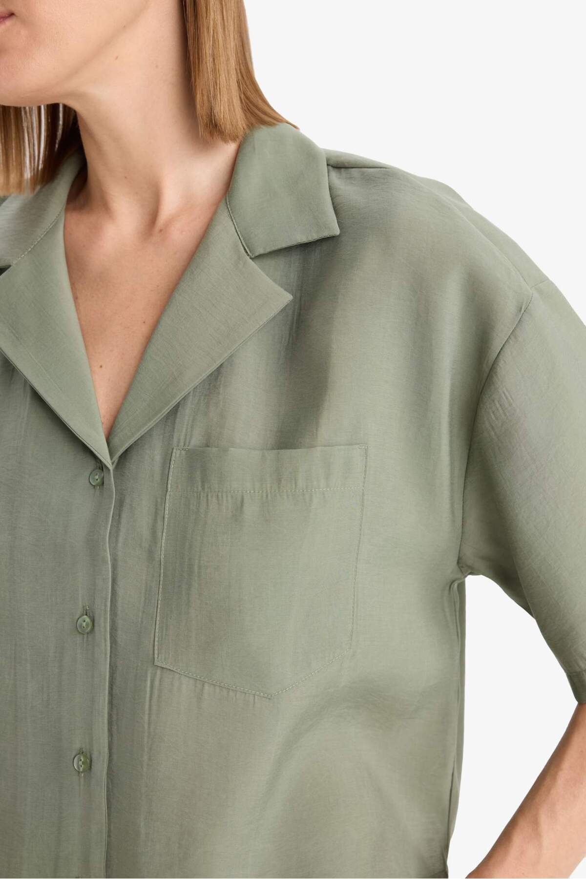 DeFacto Loose Fit Ceket Yaka Modal Kısa Kollu Gömlek F0399AX25SP - Görsel 5