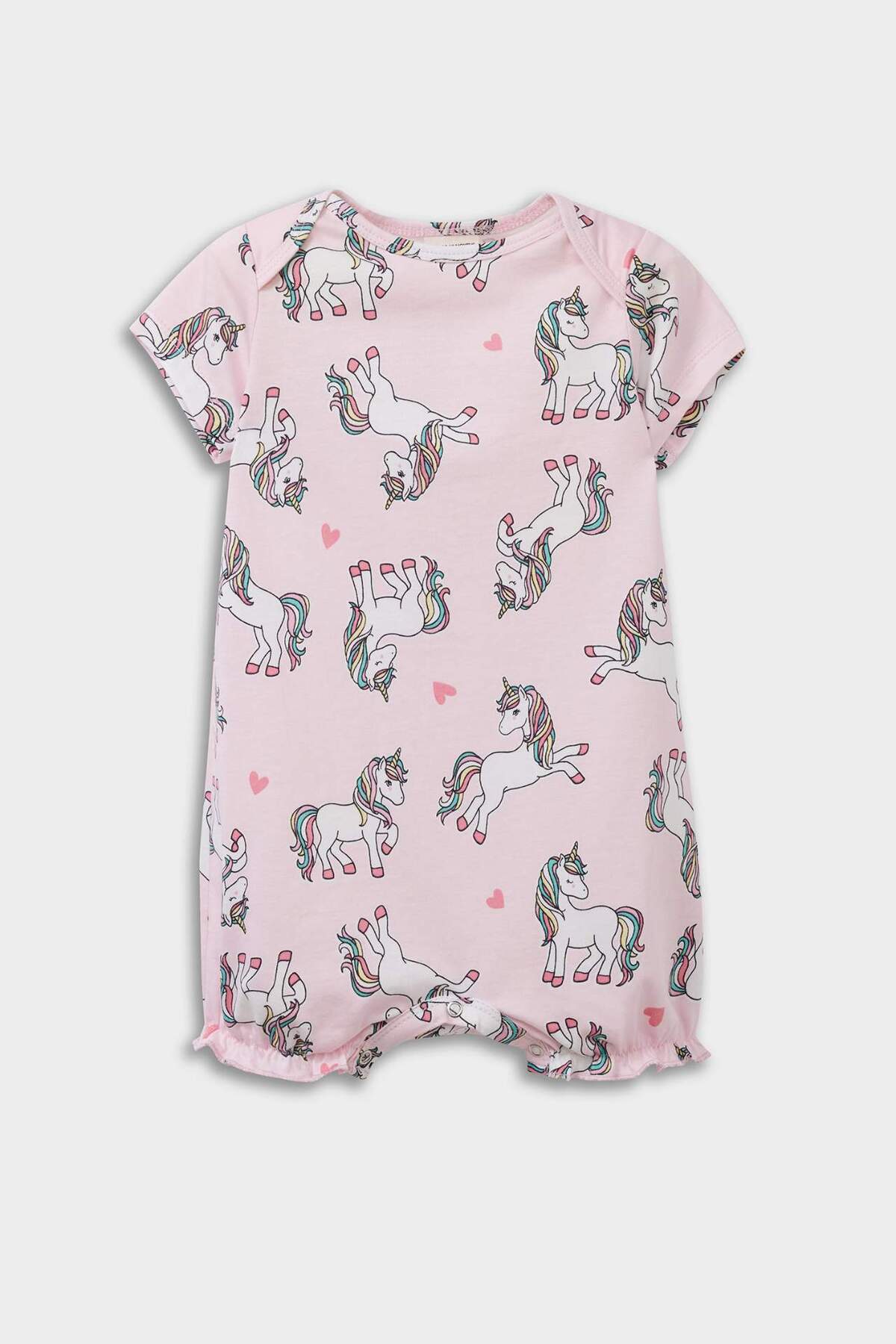 Defacto Unicorn Baskılı Penye 2'li Kısa Kollu Tulum Kız Bebek Yenidoğan E4025A525HS fotoğrafı 7 (önizleme)