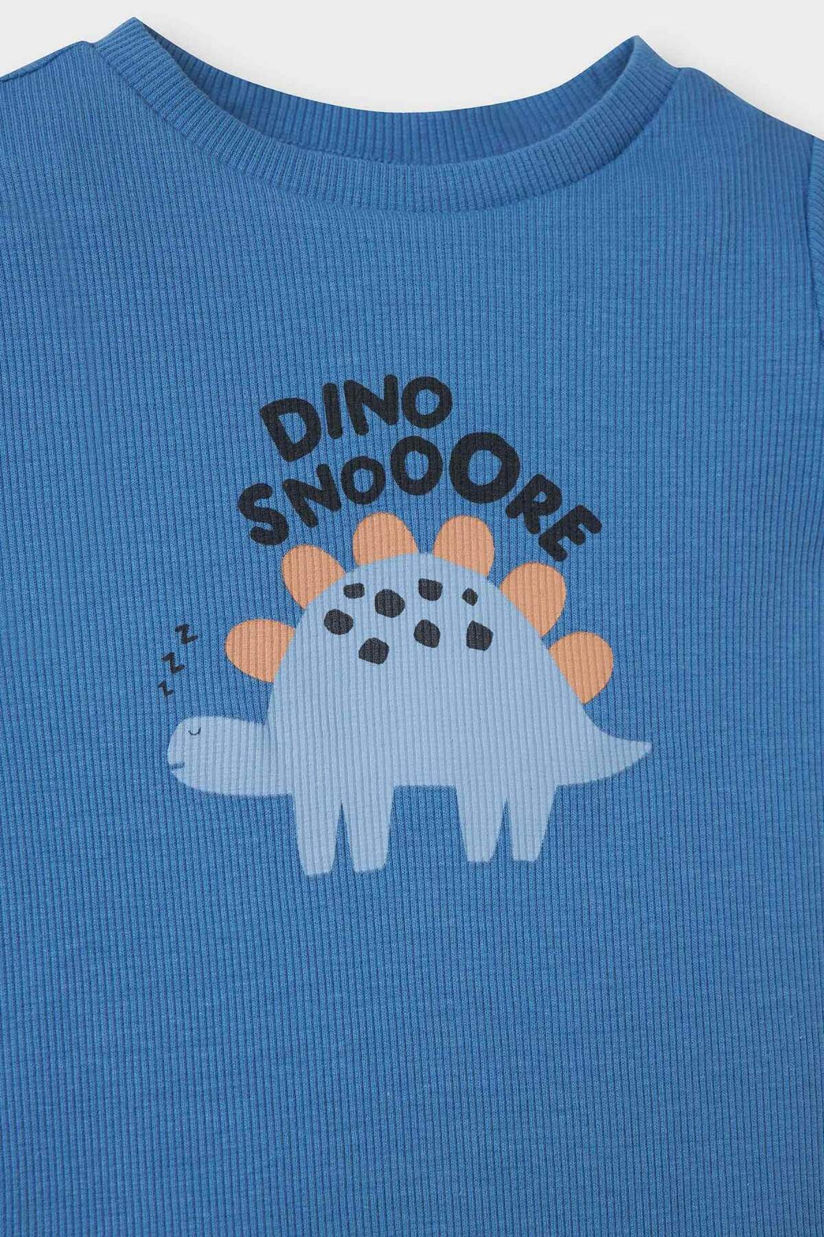 Defacto 2'li Takım Dinozor Baskılı Fitilli Kaşkorse Kısa Kollu Çıtçıtlı Body Şort Erkek Bebek E8228A525SM fotoğrafı 2 (önizleme)