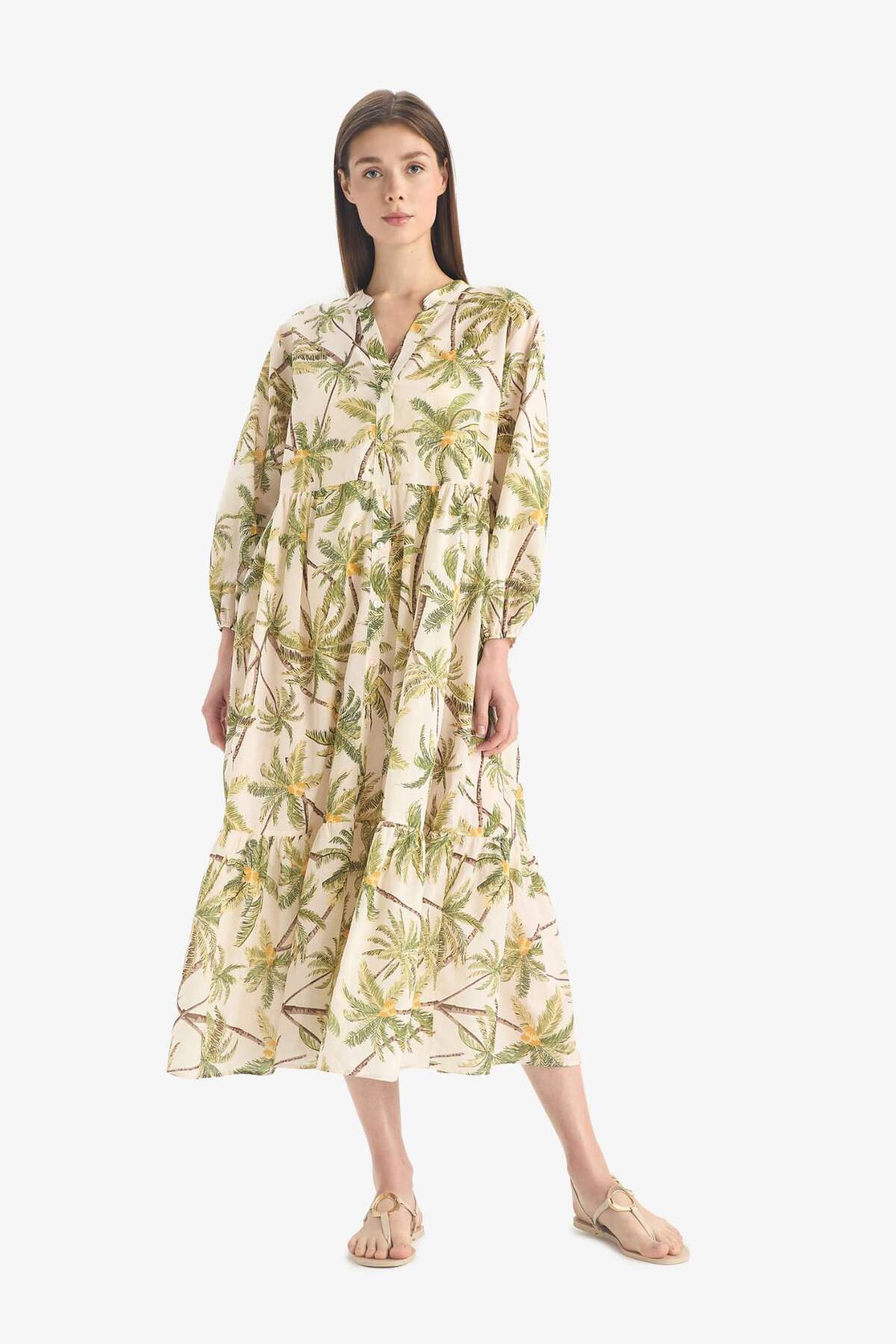 DeFacto Strandkleid aus 100 % Baumwolle mit tropischem Muster aus Voile E7745...