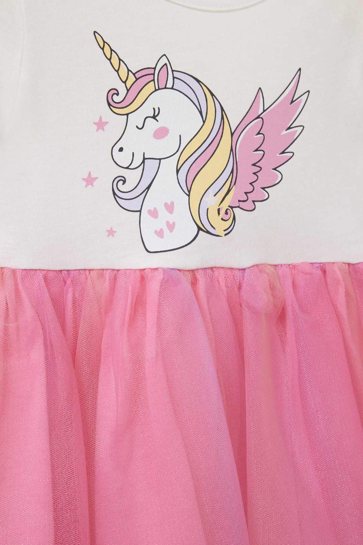 Defacto Unicorn Baskılı Kısa Kollu Yazlık Tül Elbise Kız Bebek E8723A525SM fotoğrafı 2 (önizleme)