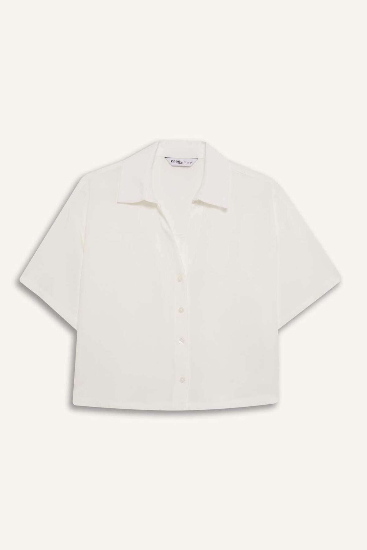 Defacto  Oversize Geniş Kalıp Keten Karışımlı Kısa Kollu Beyaz Gömlek C3807AX25SM - Görsel 6