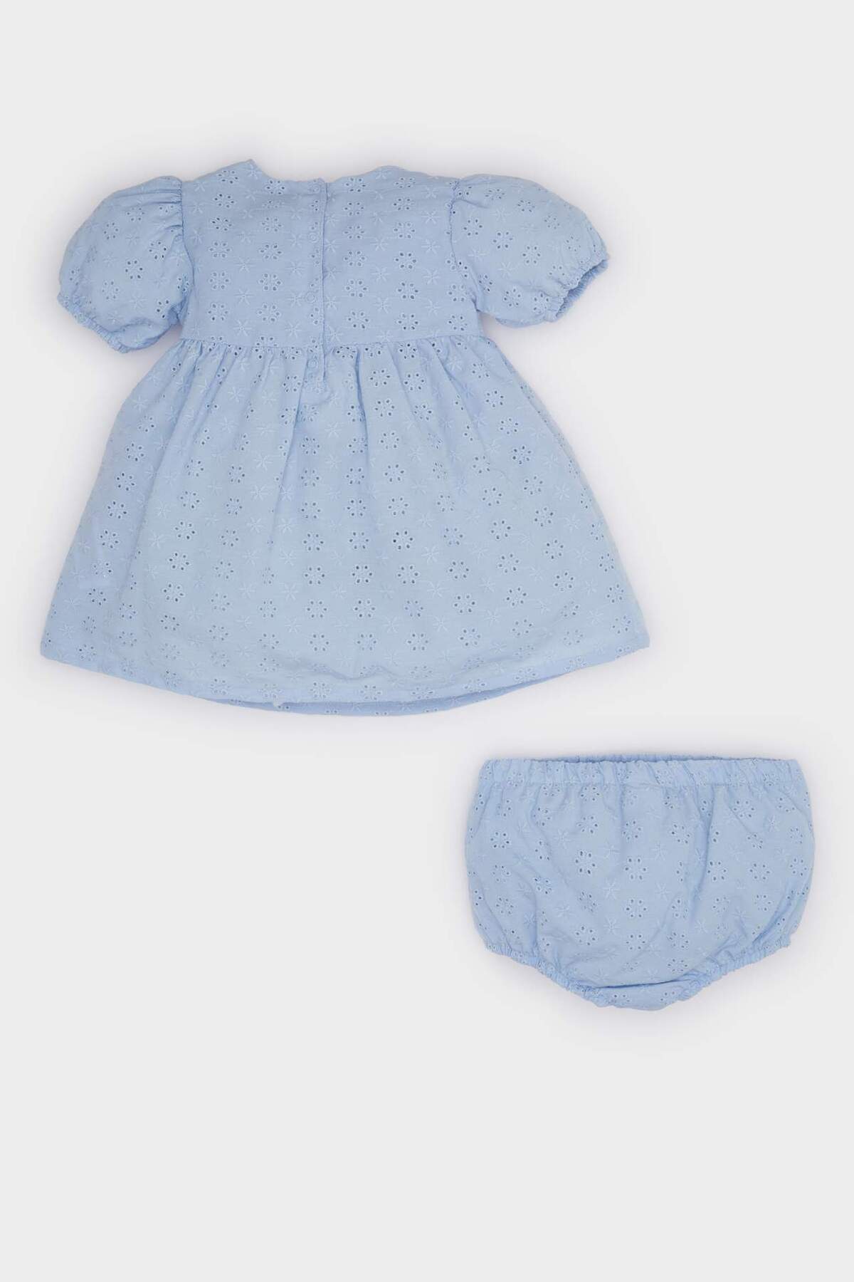 Defacto 2'li Takım Çiçekli Kısa Kollu Brode Elbise Külot Kız Bebek E8361A525SM fotoğrafı 4 (önizleme)