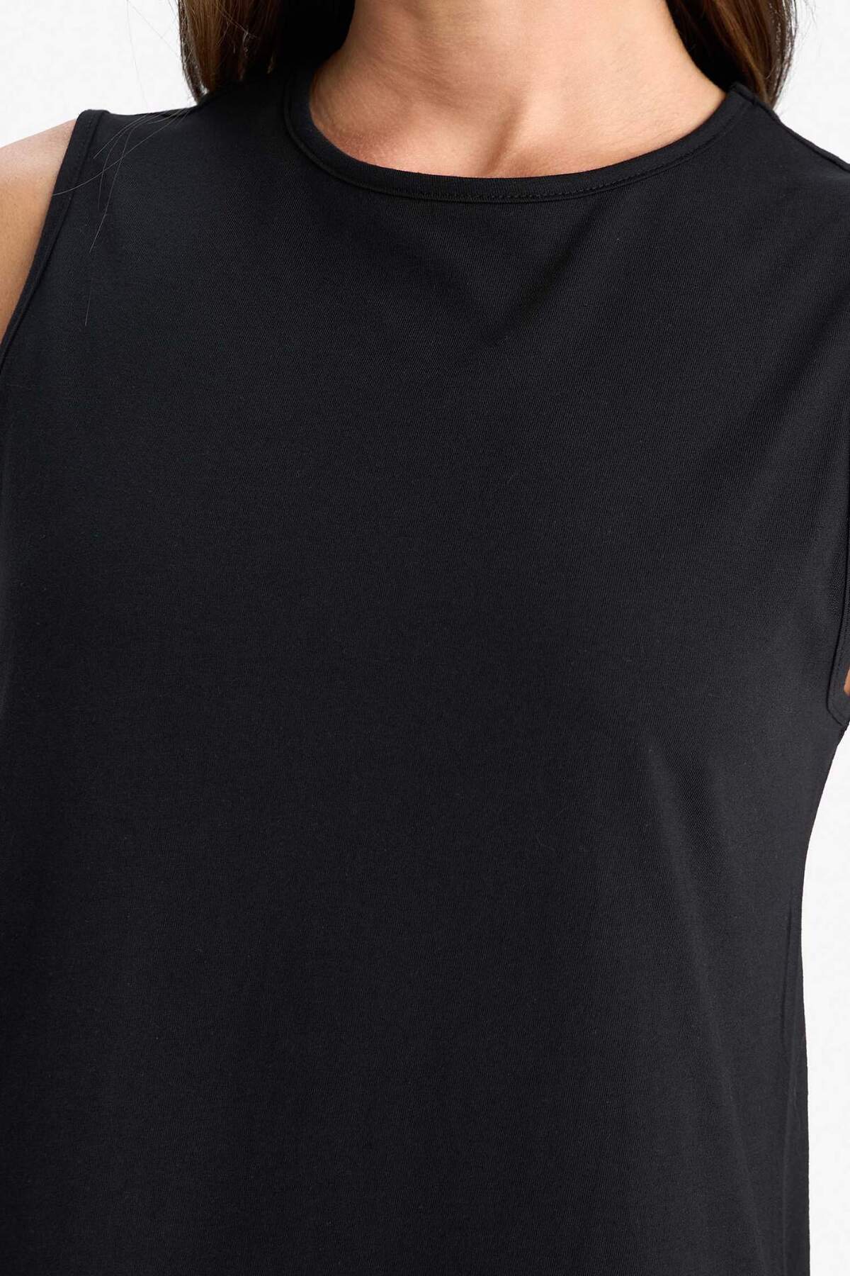 Defacto  %100 Pamuk Regular Fıt Basıc Penye Kolsuz Midi Elbise C9686AX25SM - Görsel 4