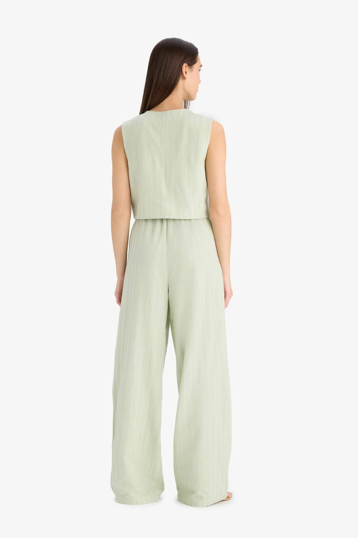 Defacto  Keten Karışımlı Pantolon Wide Leg Geniş Bol Paça Cepli Basic Düz Normal Bel Standart Boy D1010AX25S - Görsel 7
